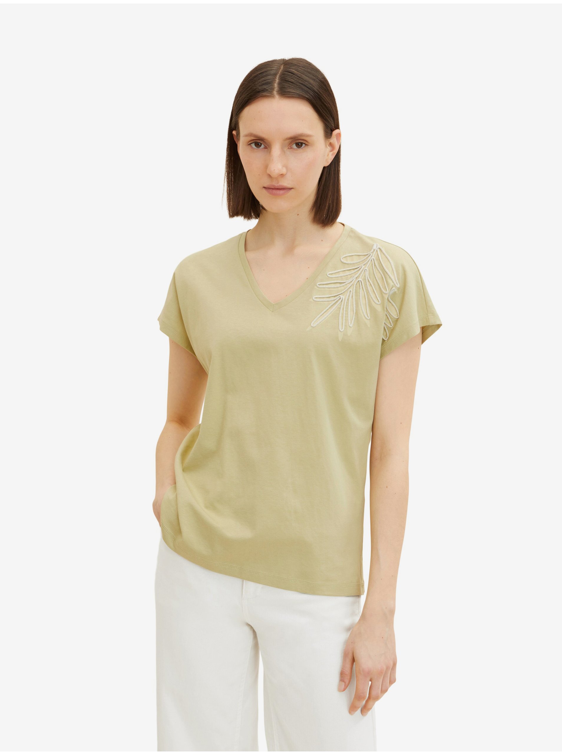 Levně Světle zelené dámské tričko Tom Tailor