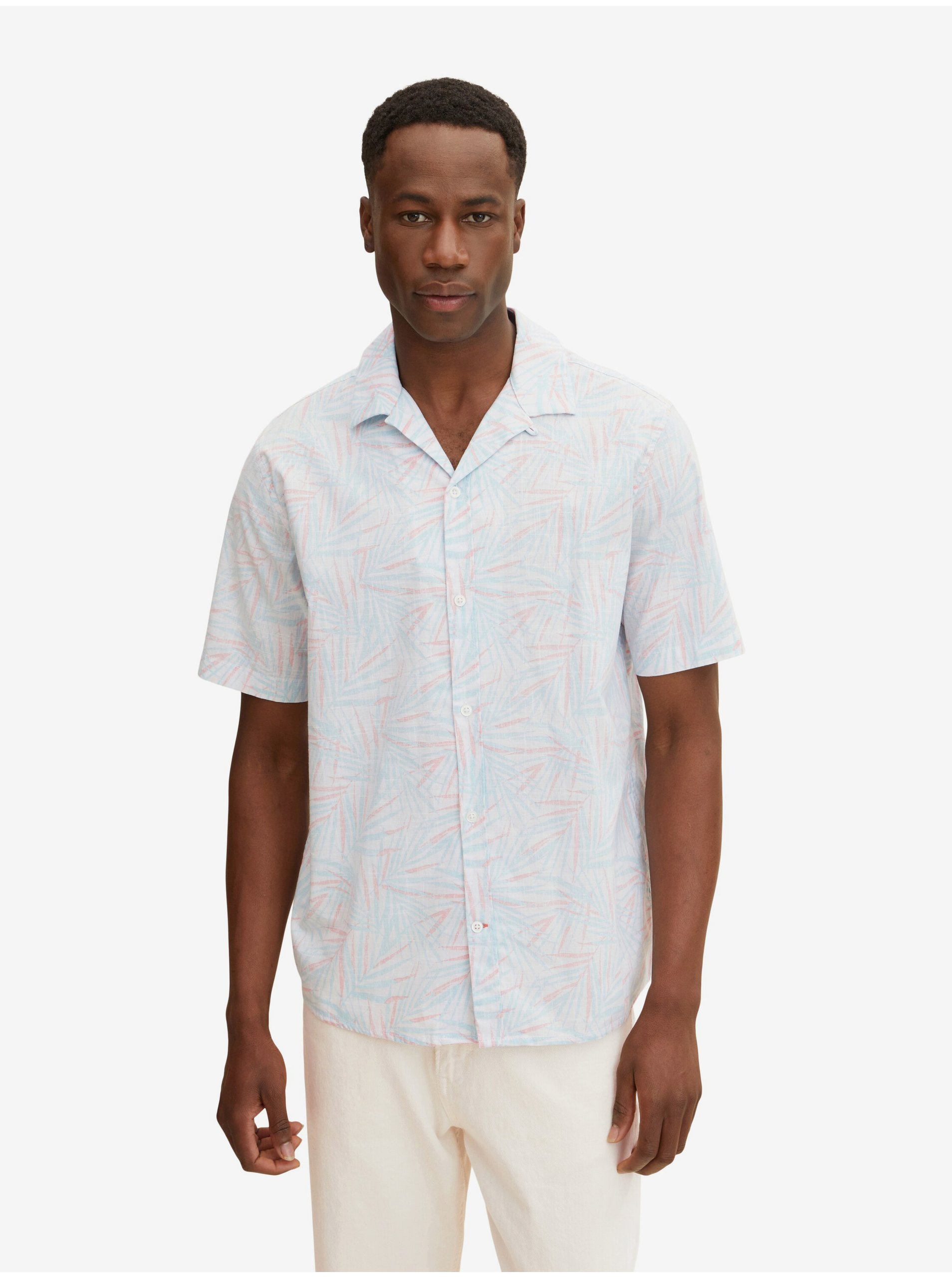 Lacno Modro-biela pánska vzorovaná košeľa s krátkym rukávom Tom Tailor