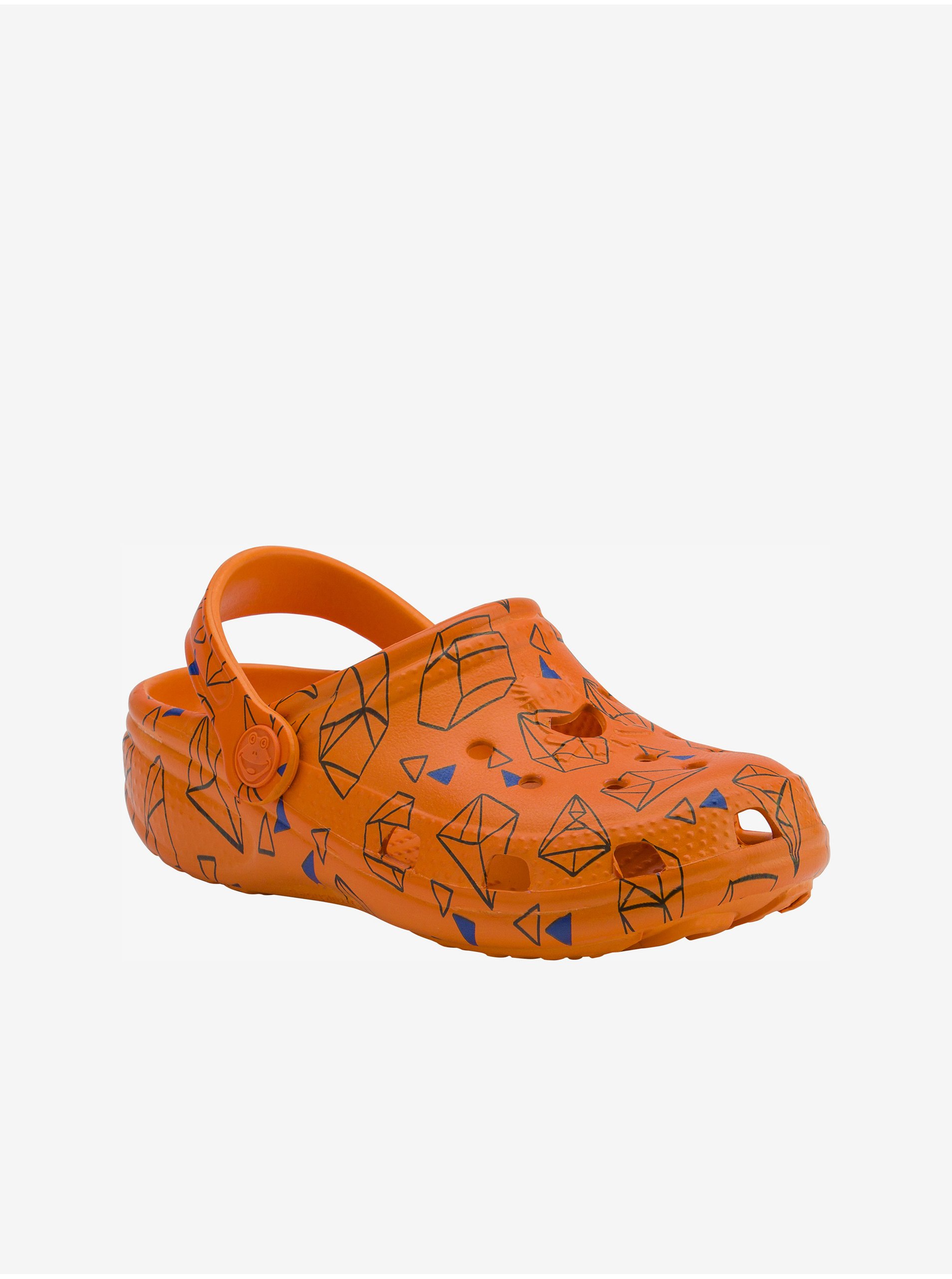 Lacno Oranžové chlapčenské vzorované papuče Coqui Big Frog