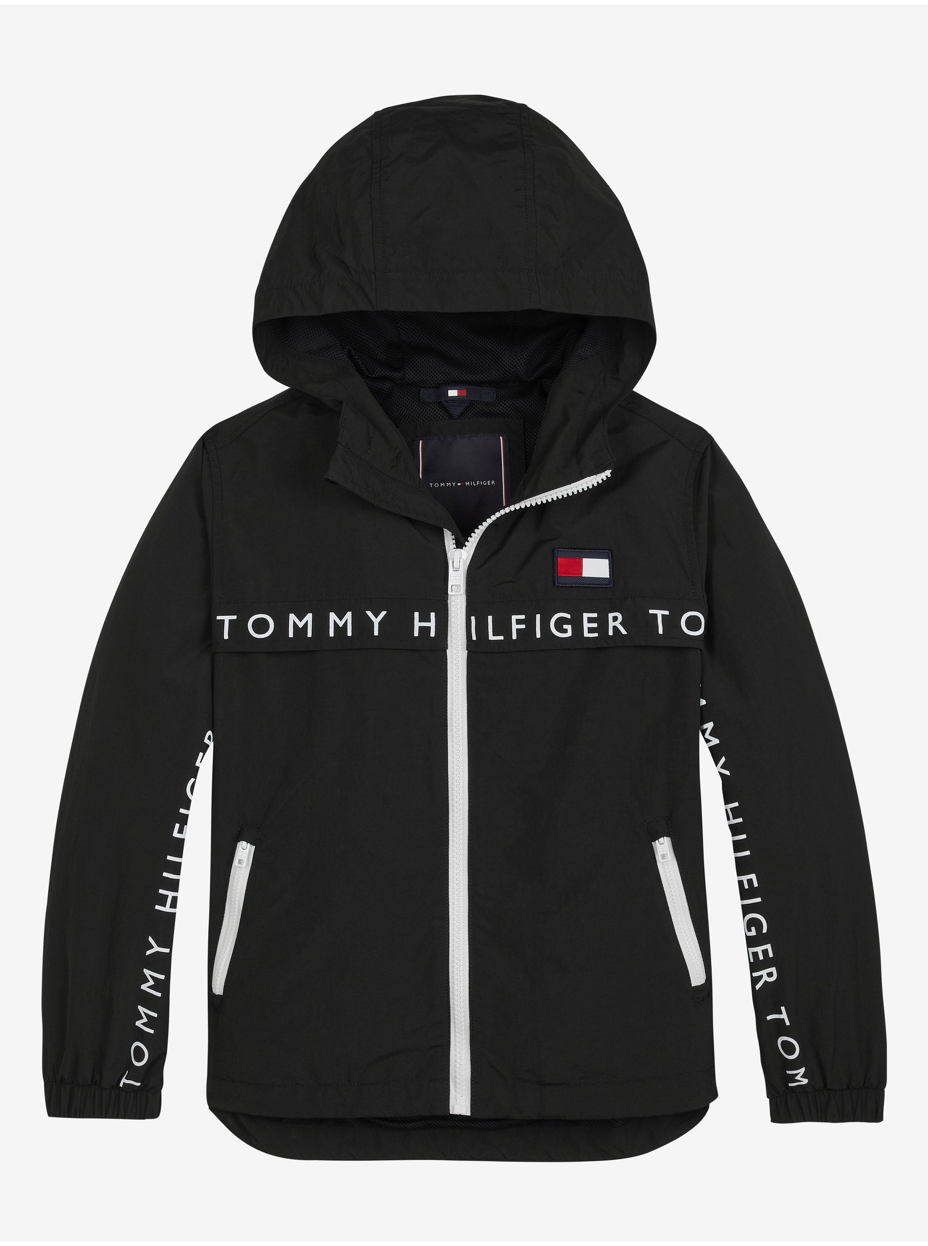 Levně Černá klučičí bunda se zipem a s kapucí Tommy Hilfiger