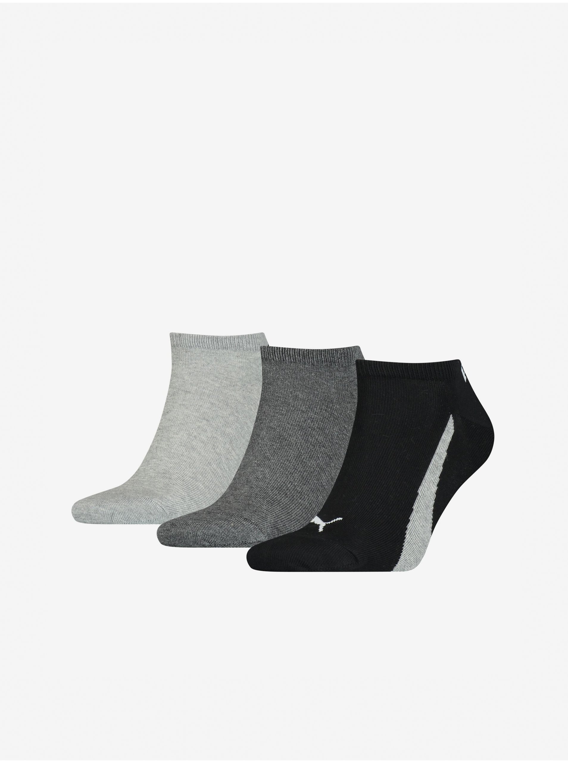 Levně Sada tří párů ponožek v šedé a černé barvě Puma