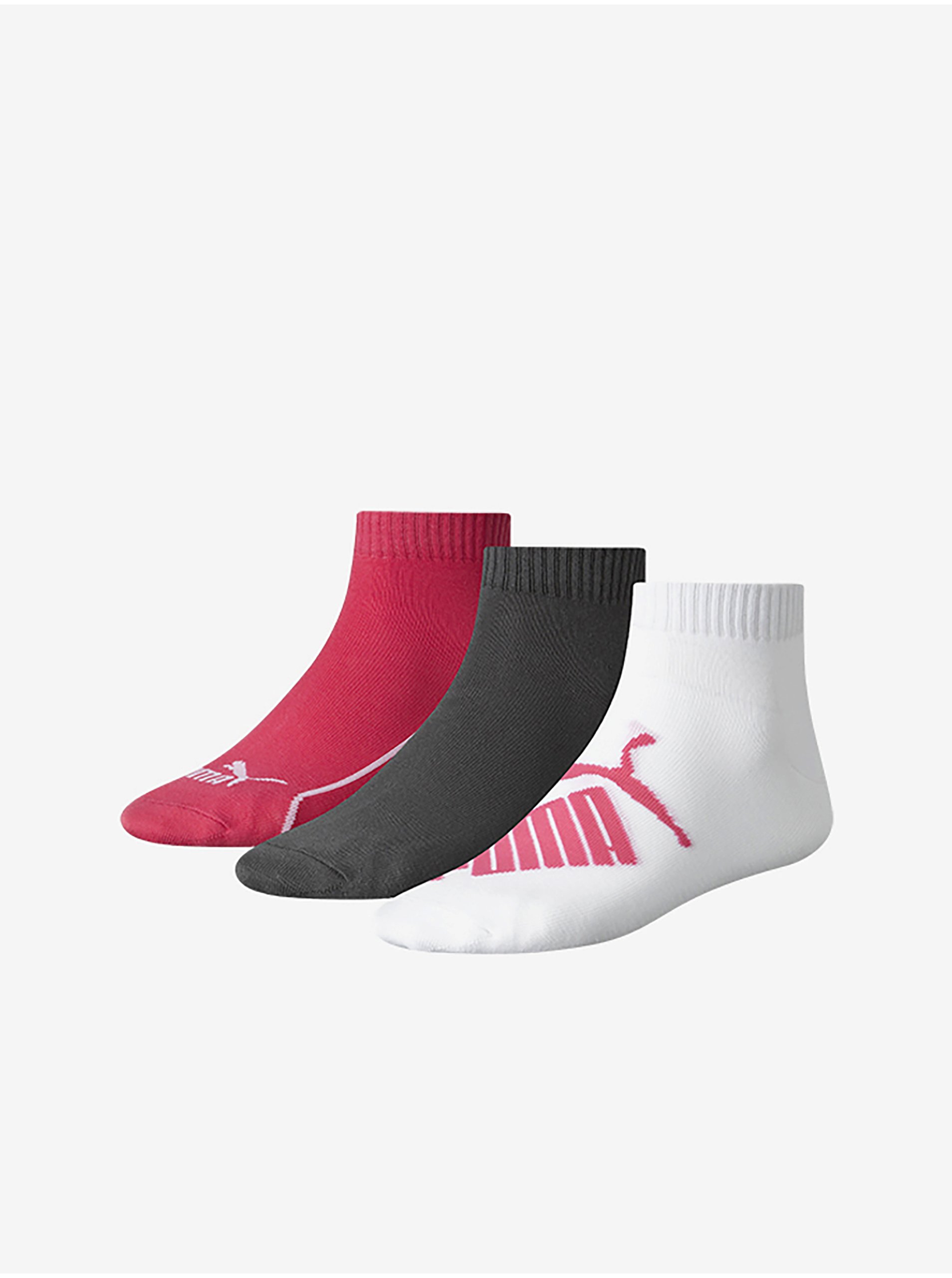 Set of three pairs of socks in deep pink, gray and white Puma - Men