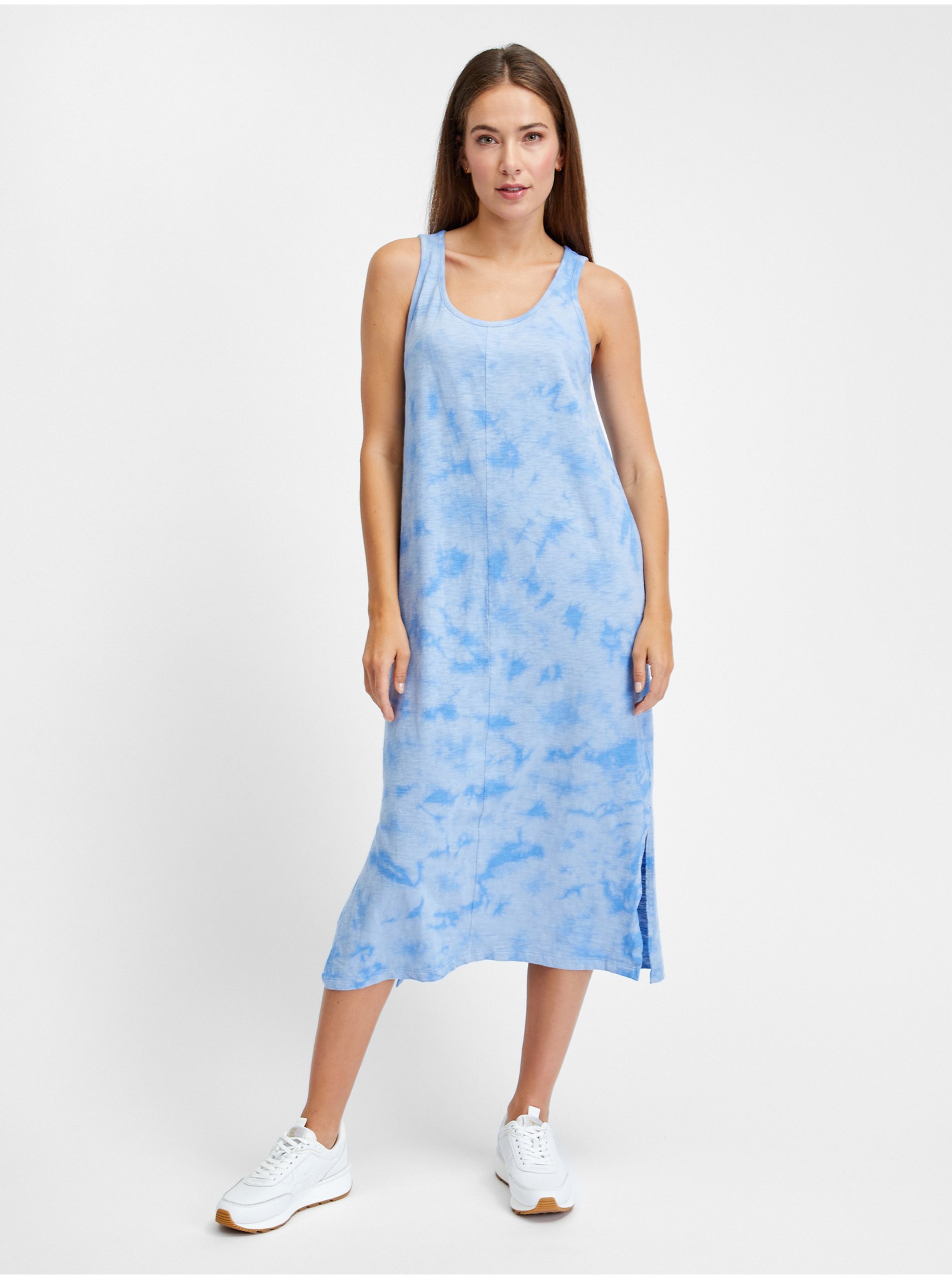 Levně Modré dámské batikované midi šaty GAP