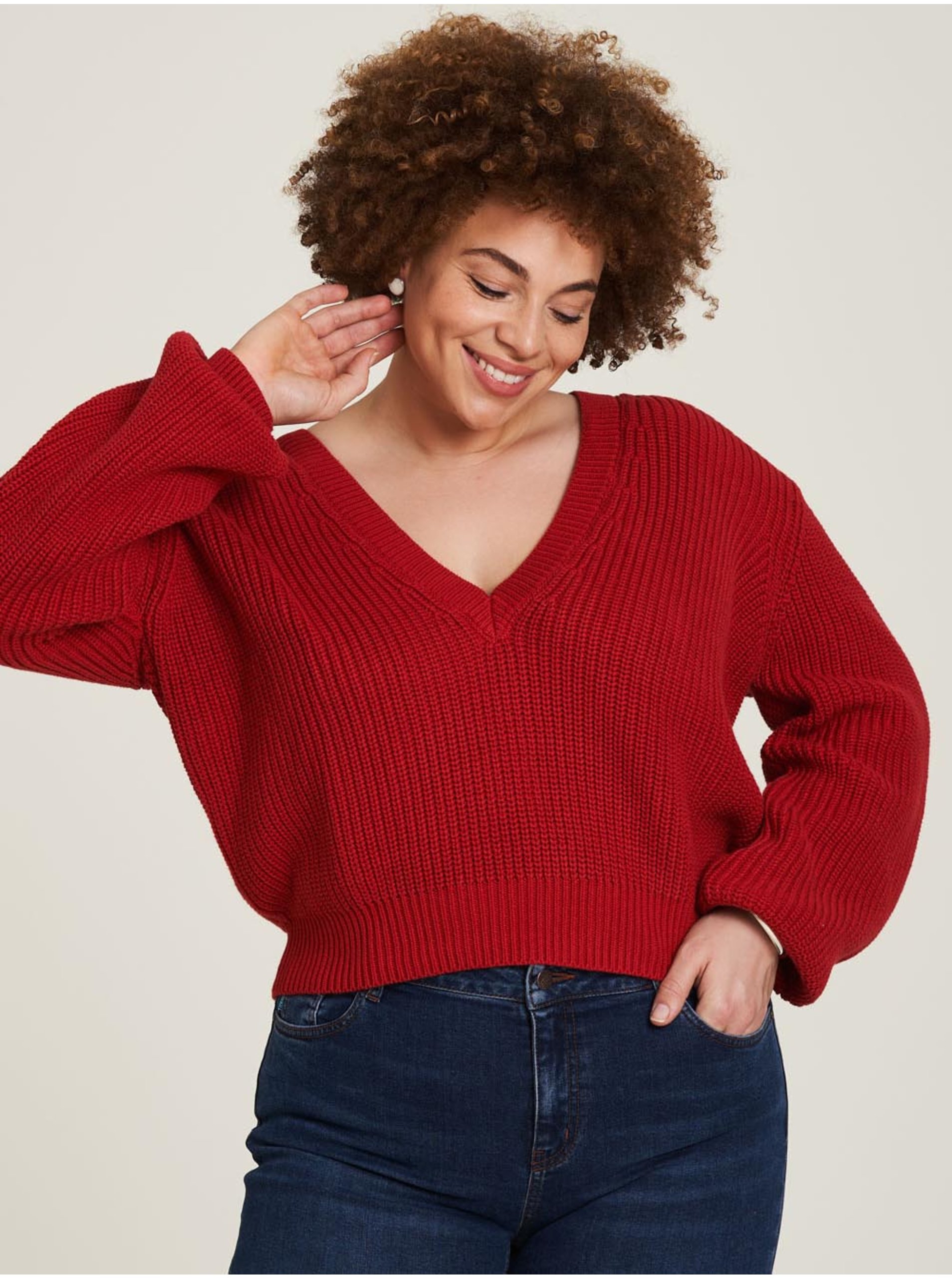 E-shop Červený dámsky rebrovaný sveter Tranquillo