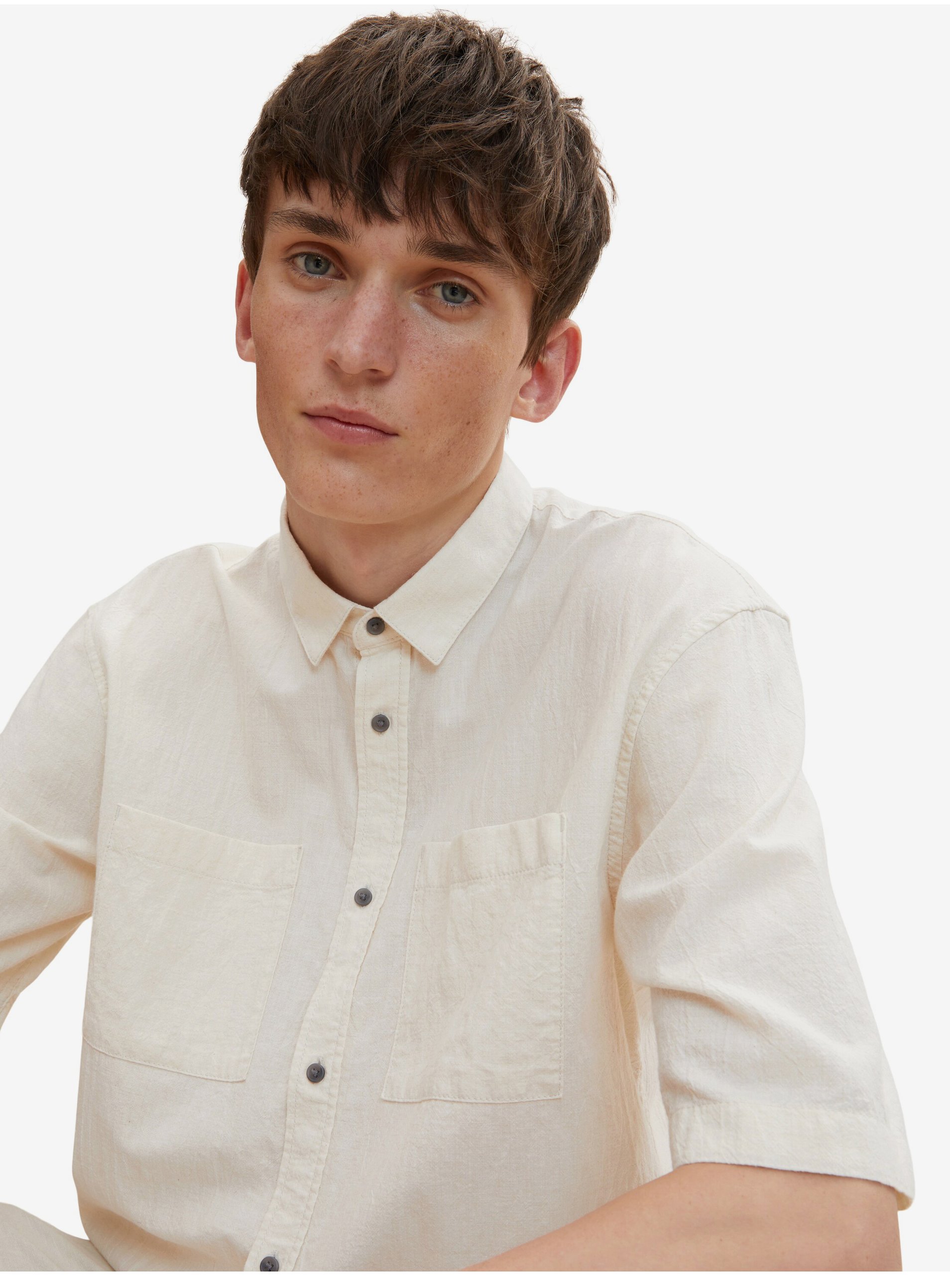 E-shop Krémová pánska košeľa s krátkym rukávom Tom Tailor Denim