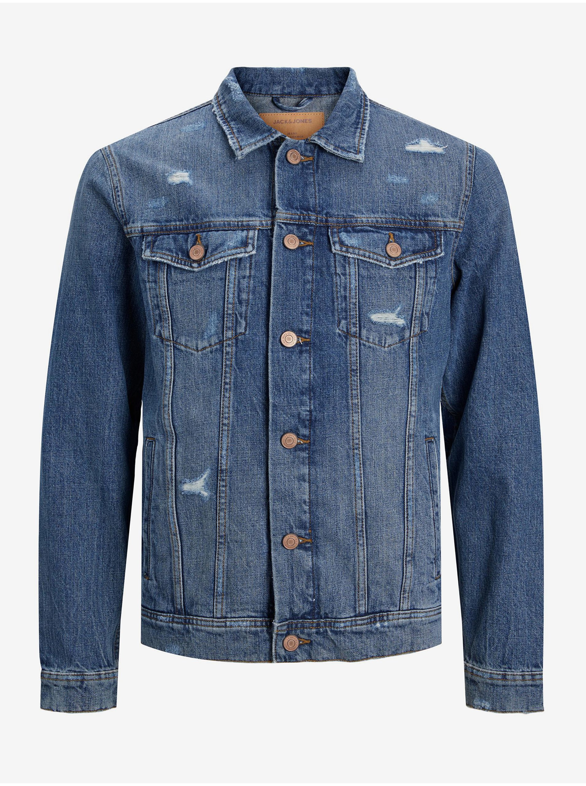 Levně Modrá džínová bunda s potrhaným efektem Jack & Jones Jean