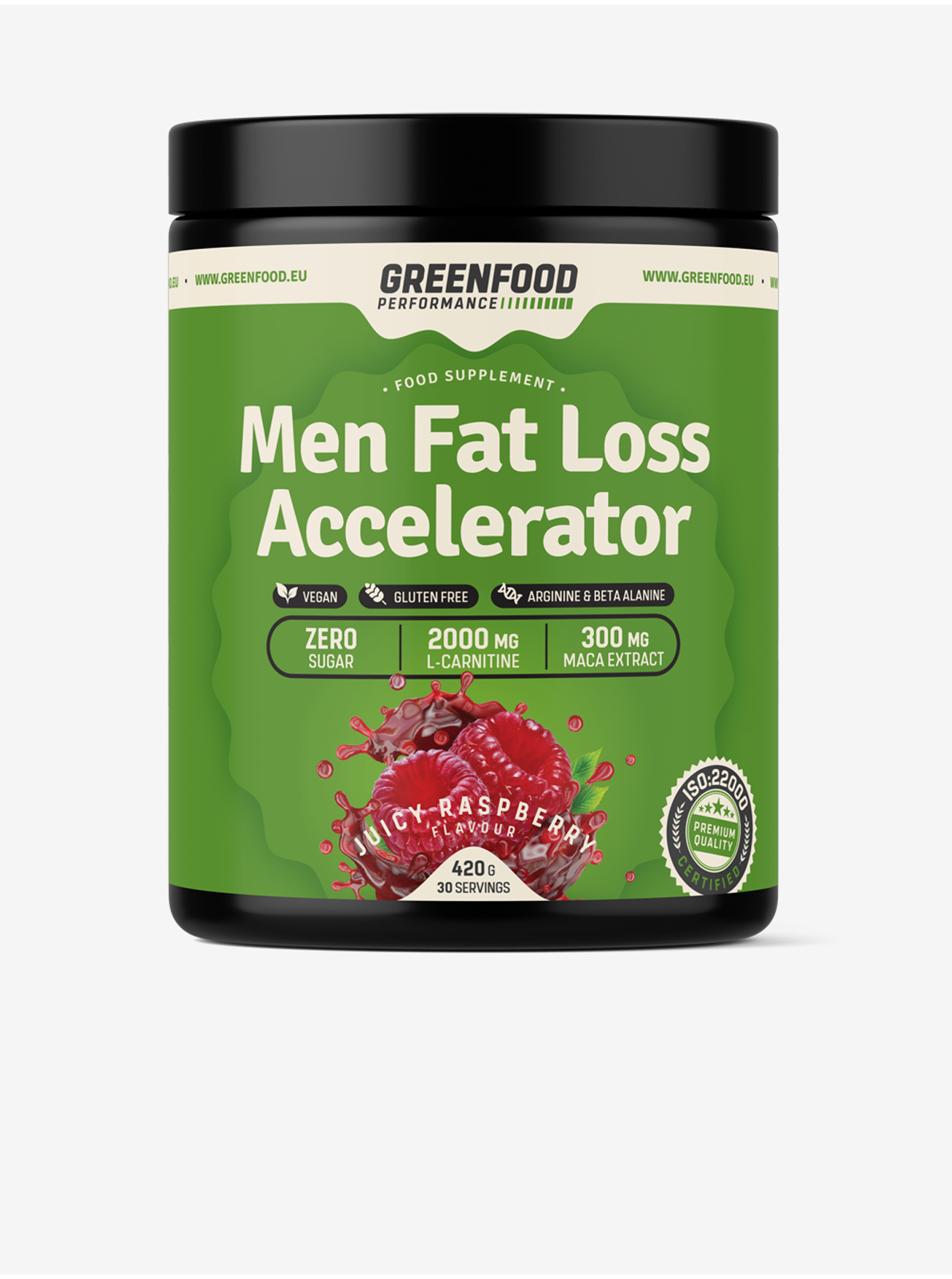 Levně Spalovač tuků pro muže Malina 420 g GreenFood Nutrition