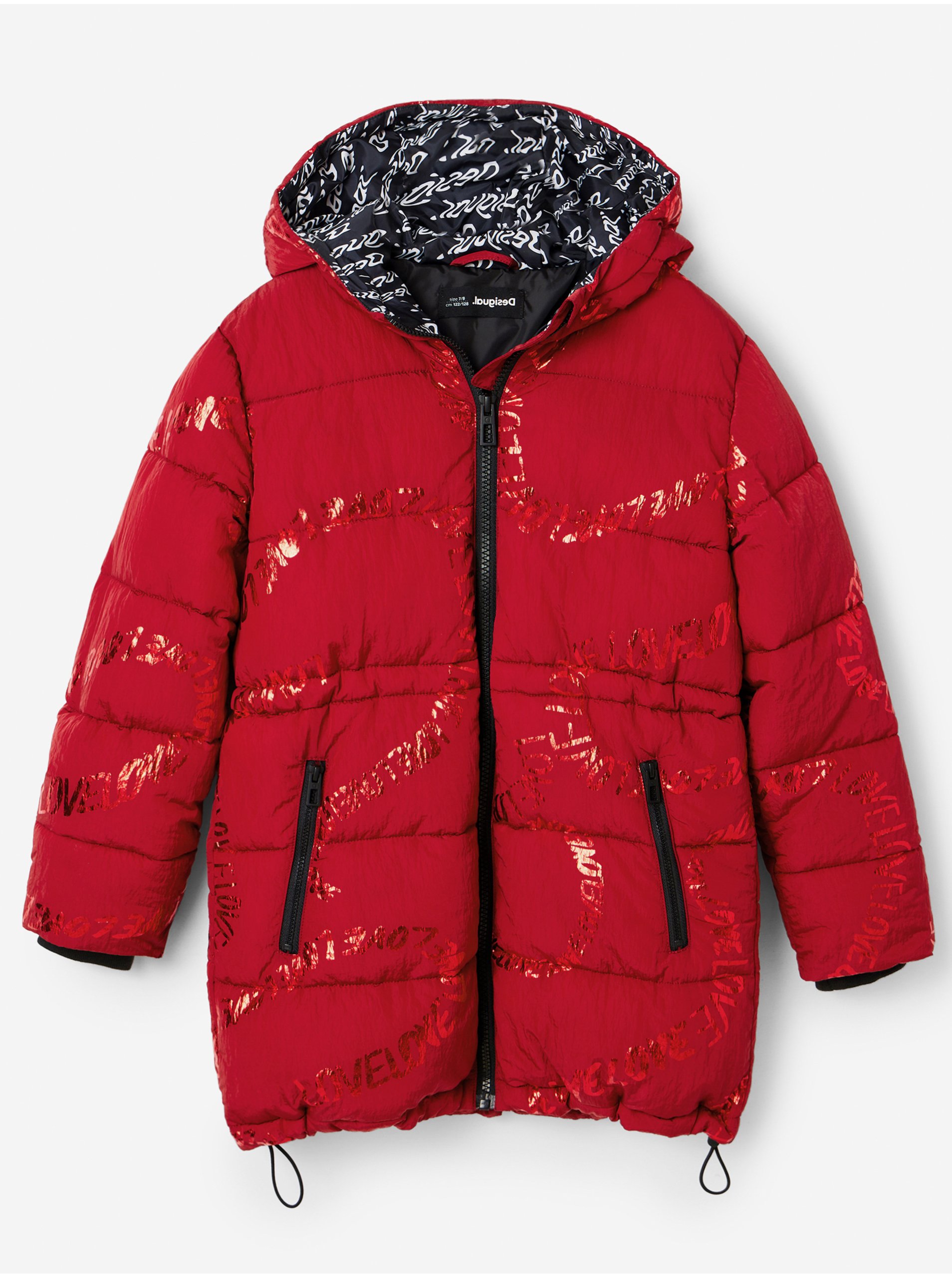 Lacno Červený dievčenský zimný prešívaný kabát Desigual Letters