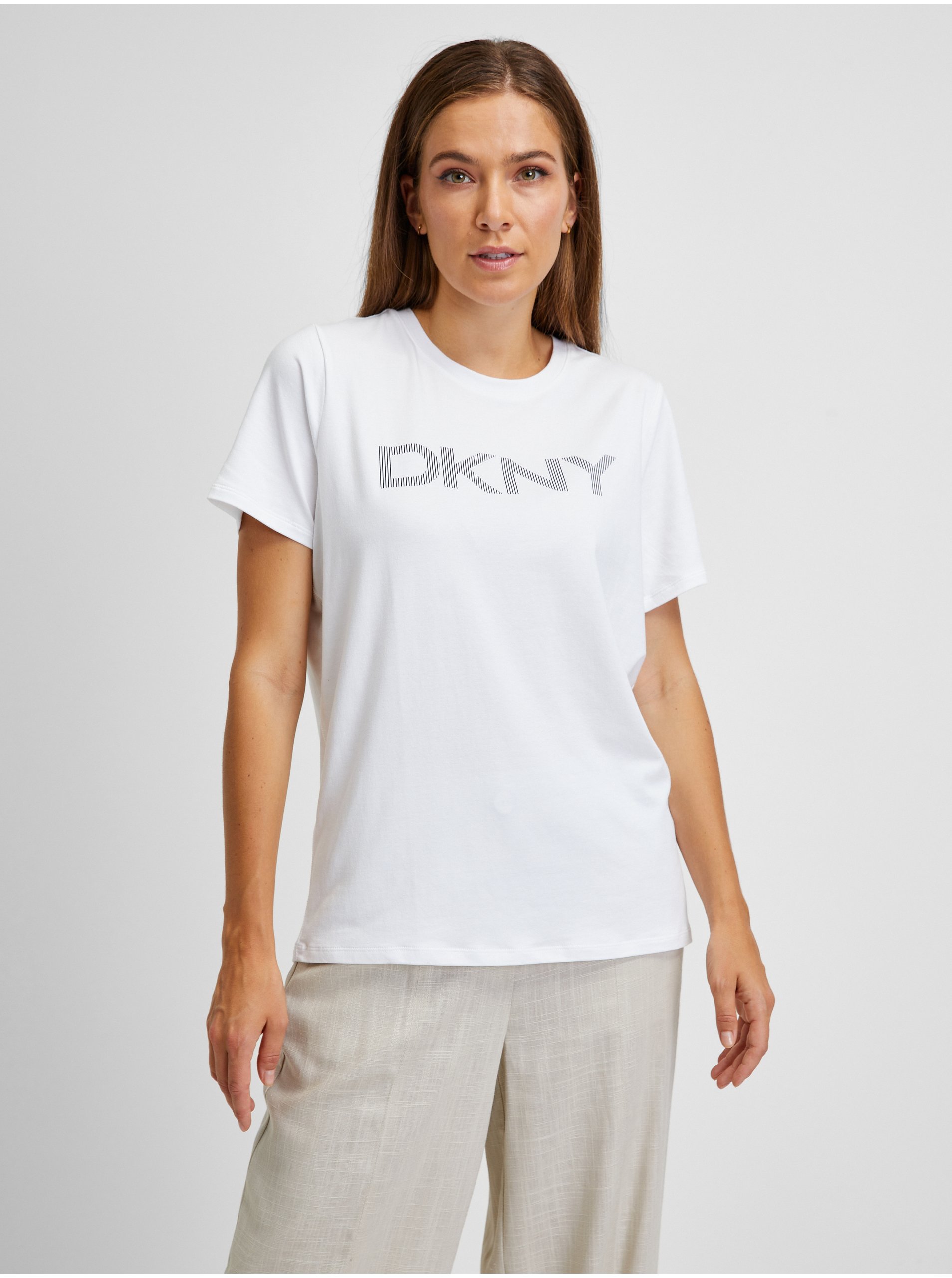 Levně Bílé dámské tričko DKNY