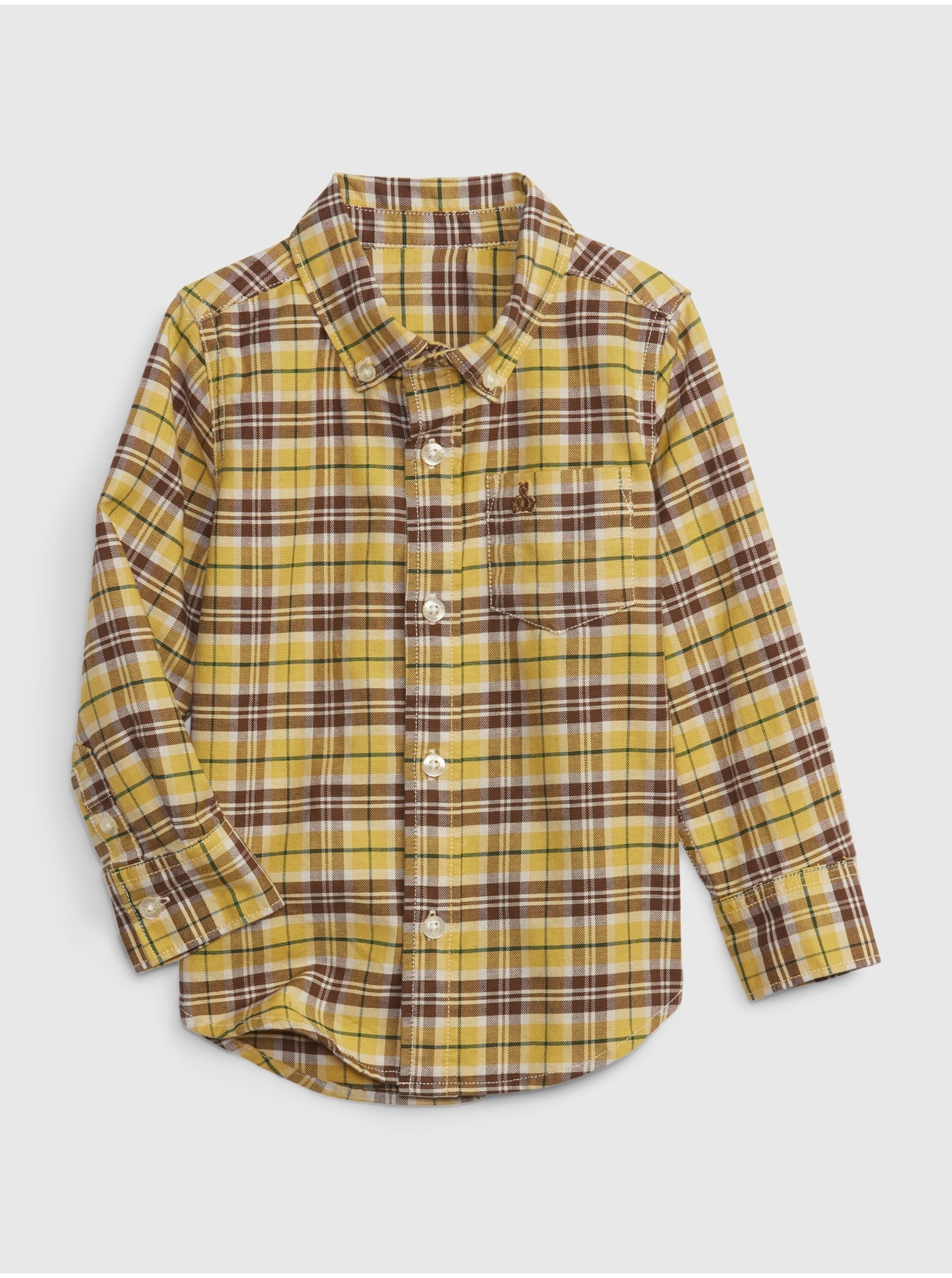Levně Žlutá klučičí kostkovaná košile GAP