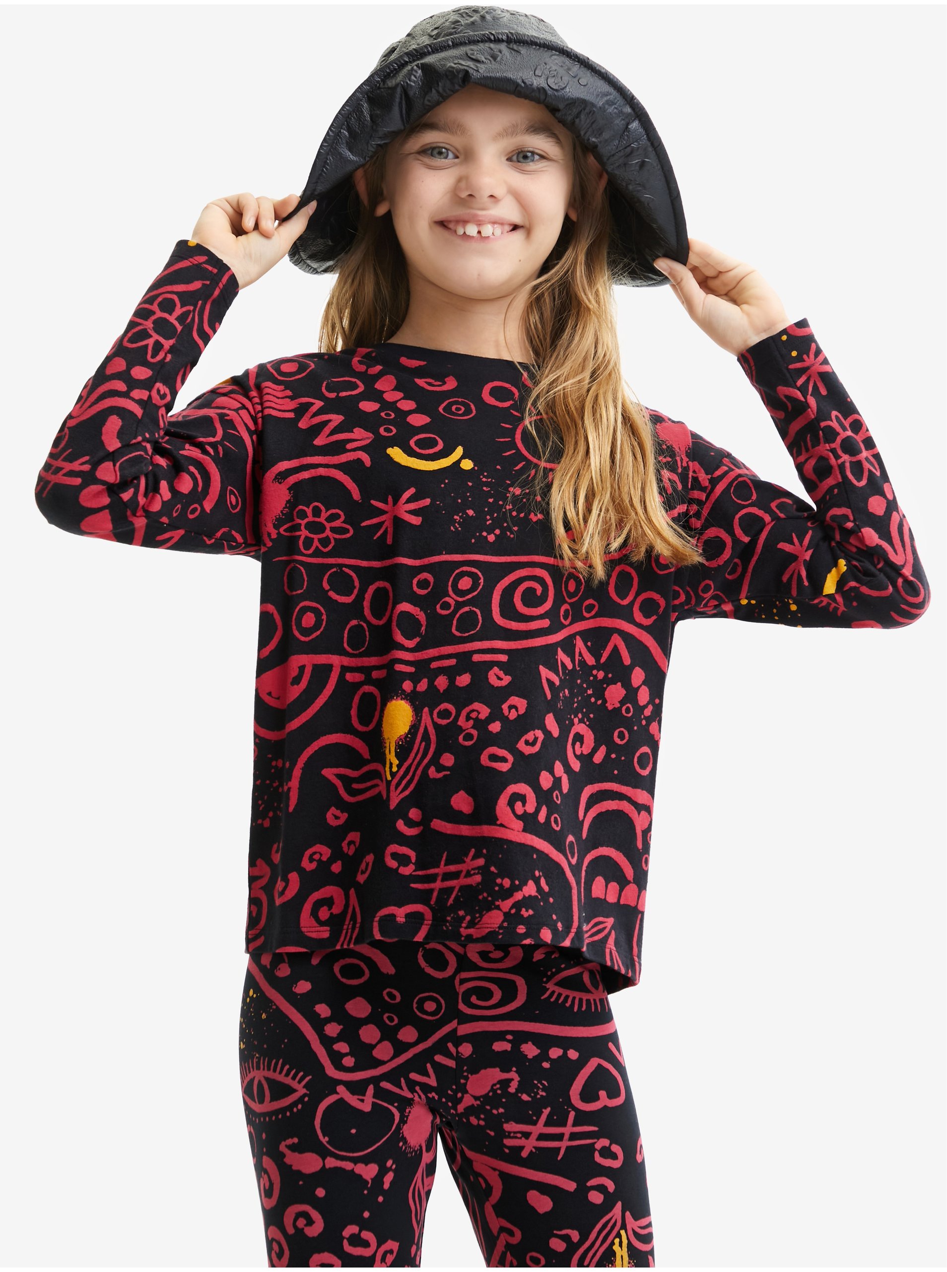 Levně Černé holčičí vzorované tričko Desigual Carlota