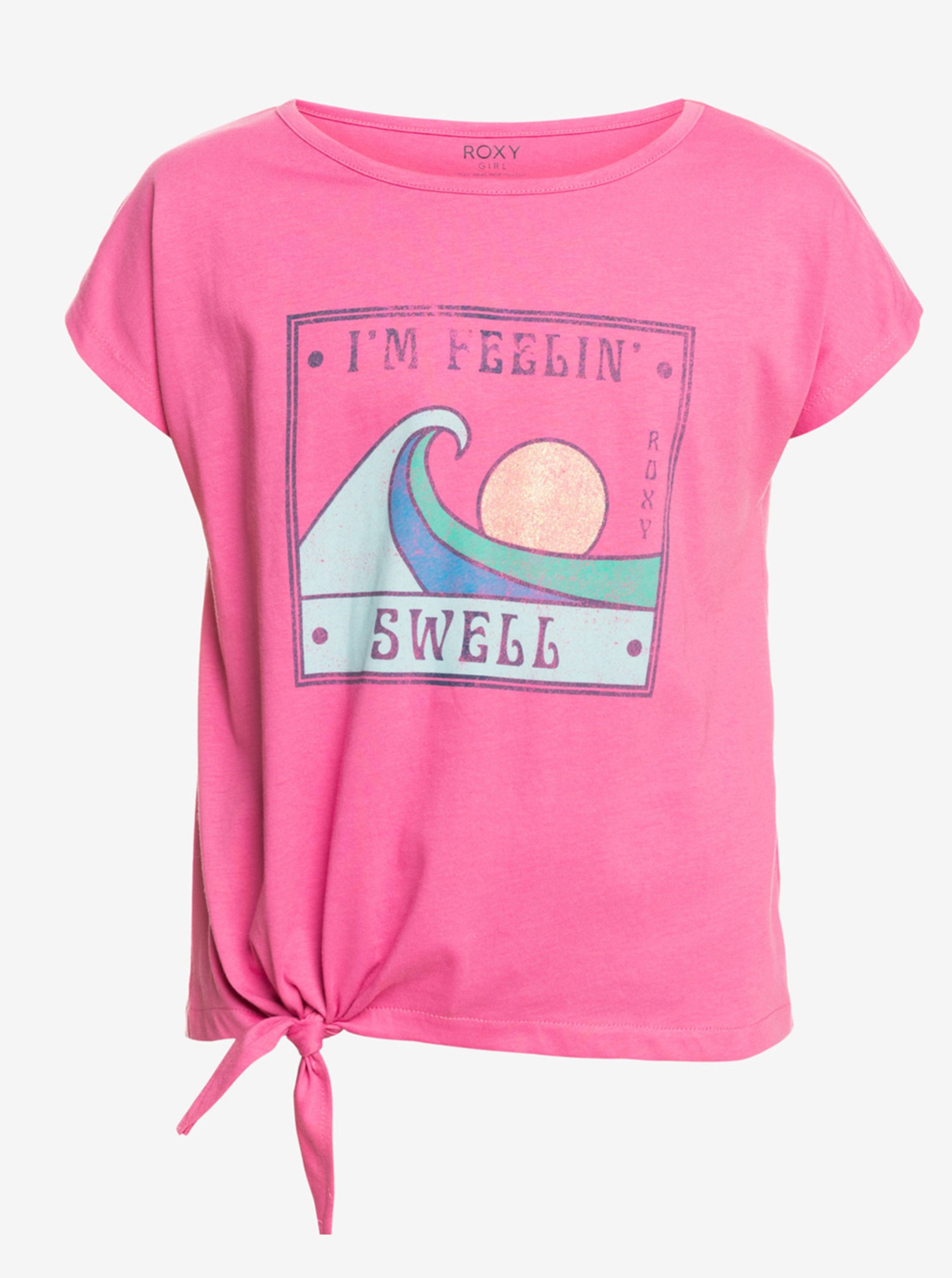 Levně Růžové holčičí tričko s uzlem Roxy Pura Playa