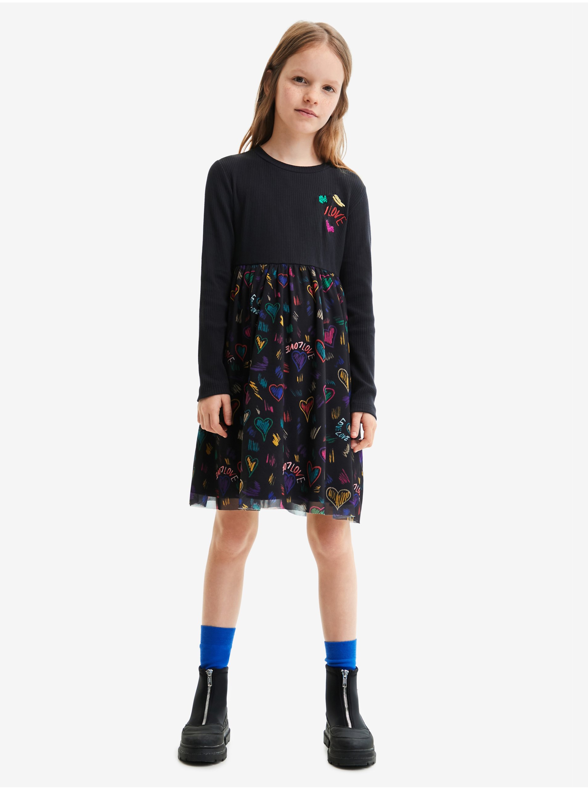 E-shop Čierne dievčenské vzorované šaty Desigual Casia