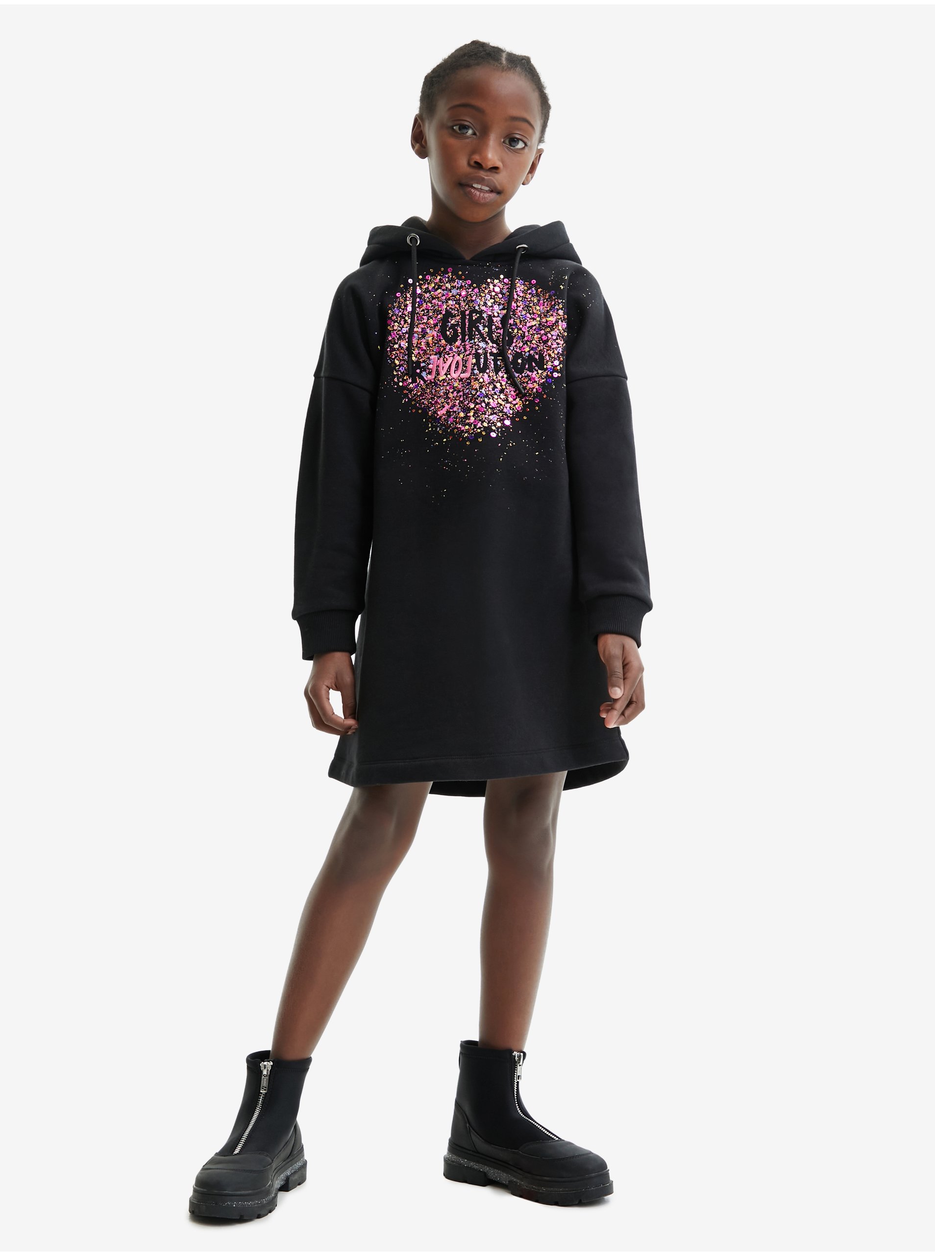 E-shop Čierne dievčenské mikinové šaty Desigual Ariza