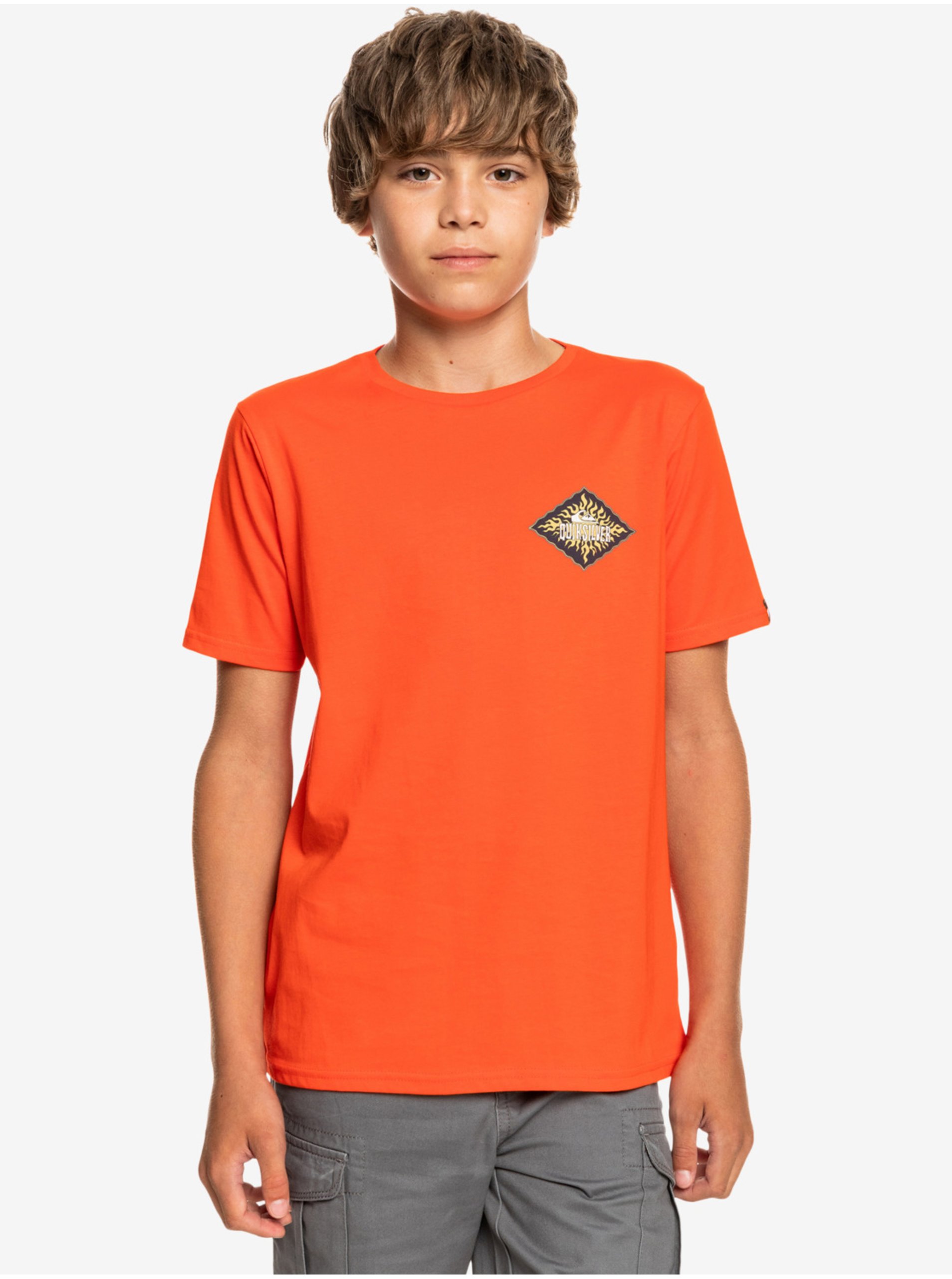 Levně Oranžové klučičí tričko s potiskem Quiksilver Nineties Son