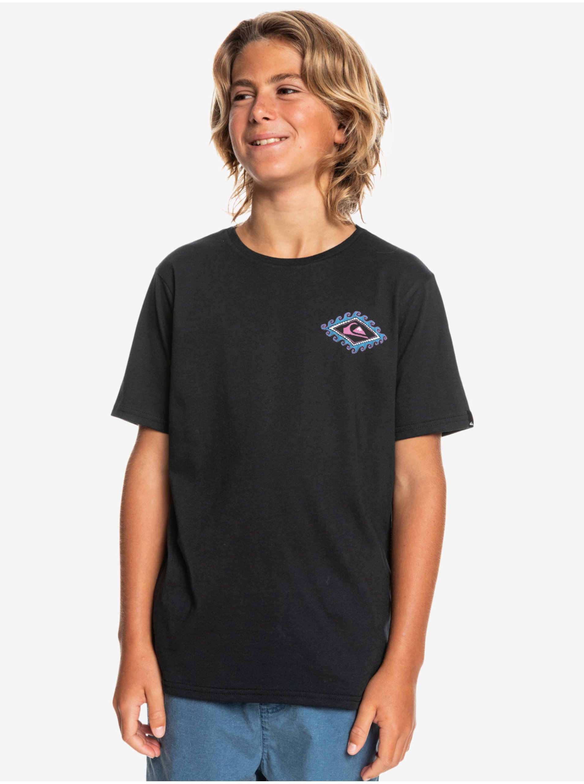 Lacno Čierne chlapčenské tričko s potlačou Quiksilver Mythic Limits