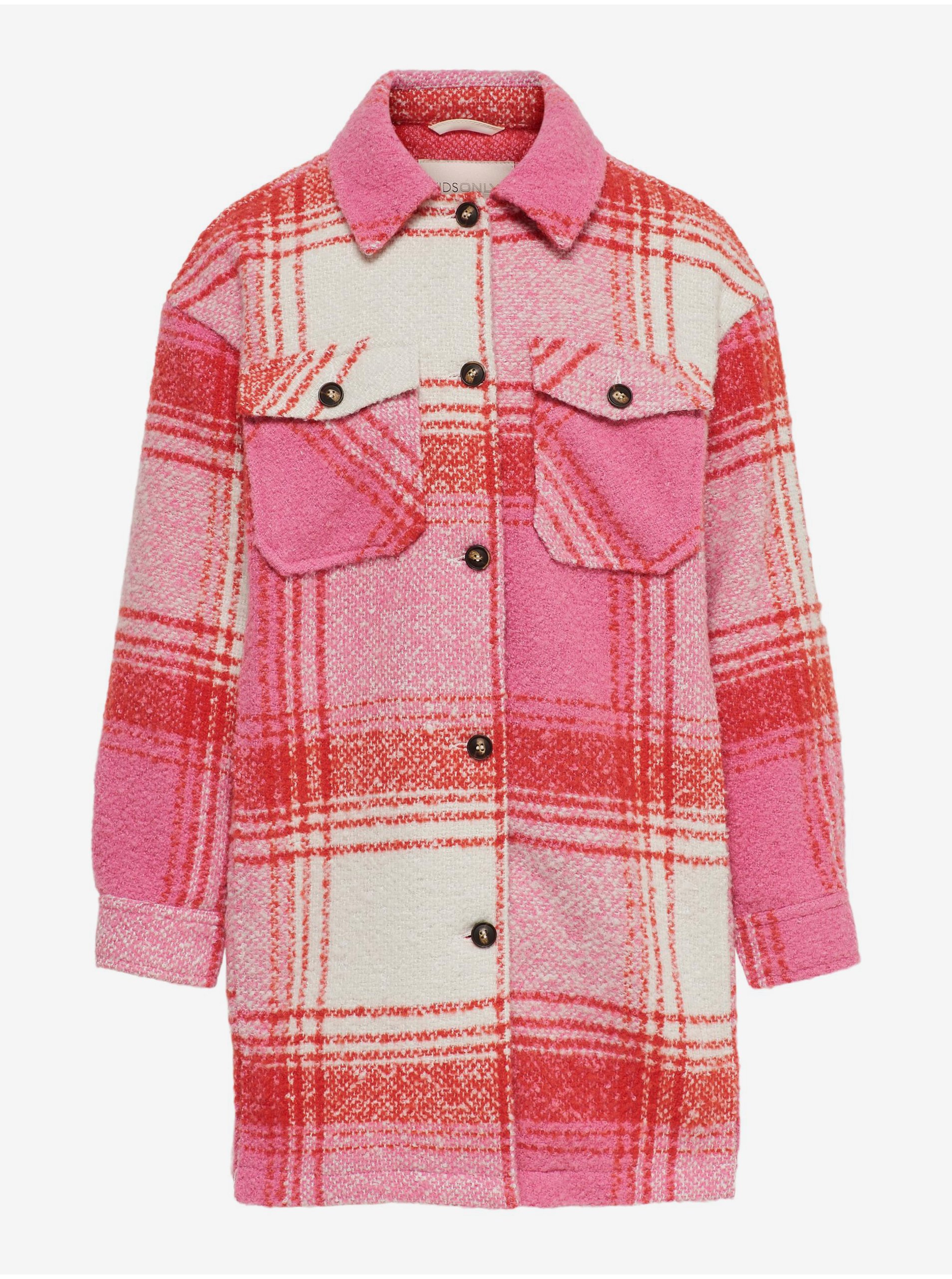 Lacno Ružová dievčenská kockovaná košeľová bunda ONLY Anja