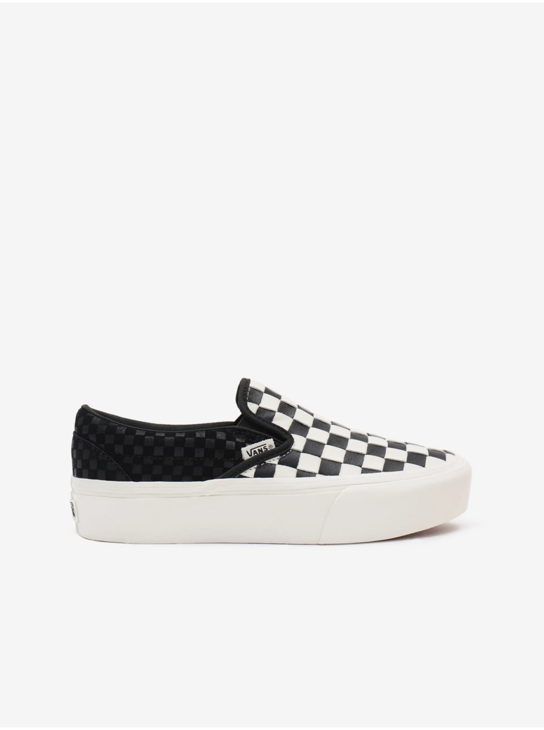 Lacno Bielo-čierne dámske kožené slip on tenisky na platforme VANS