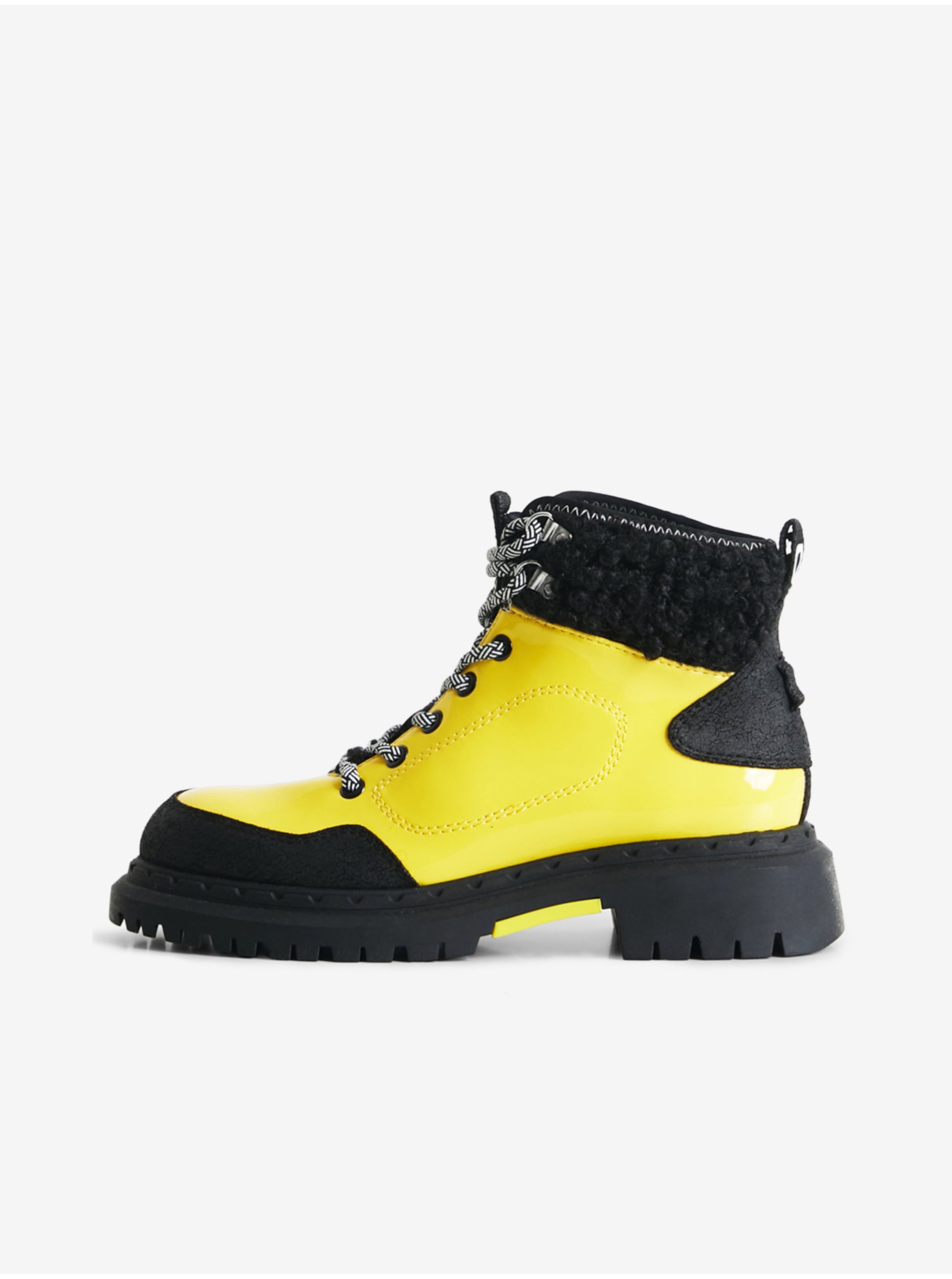 Lacno Čierno-žlté dámske členkové topánky Desigual Trekking White