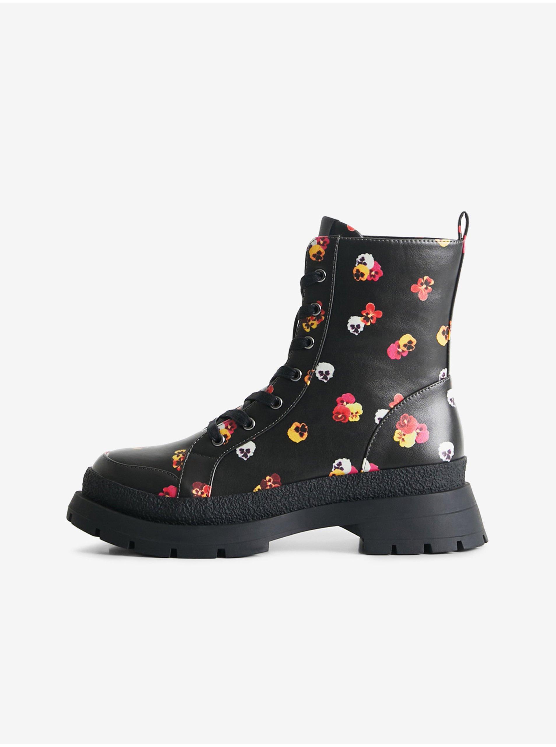 Lacno Čierne dámske členkové kvetované topánky Desigual Boot Flowers