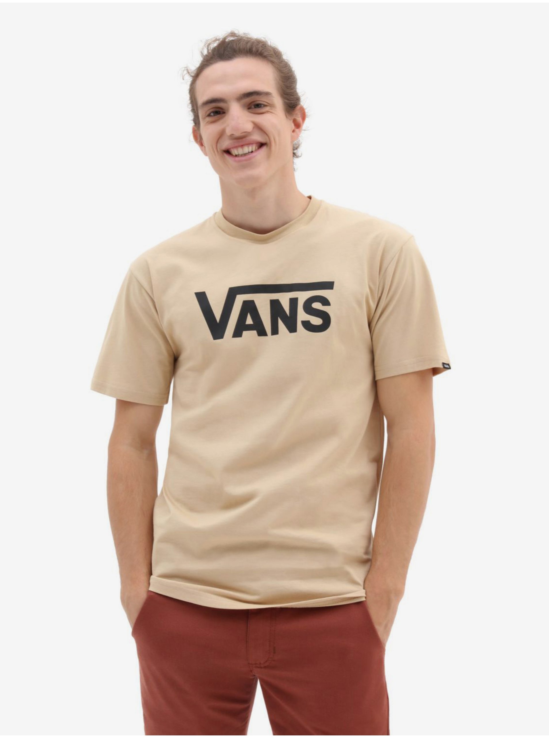 Levně Béžové pánské tričko VANS