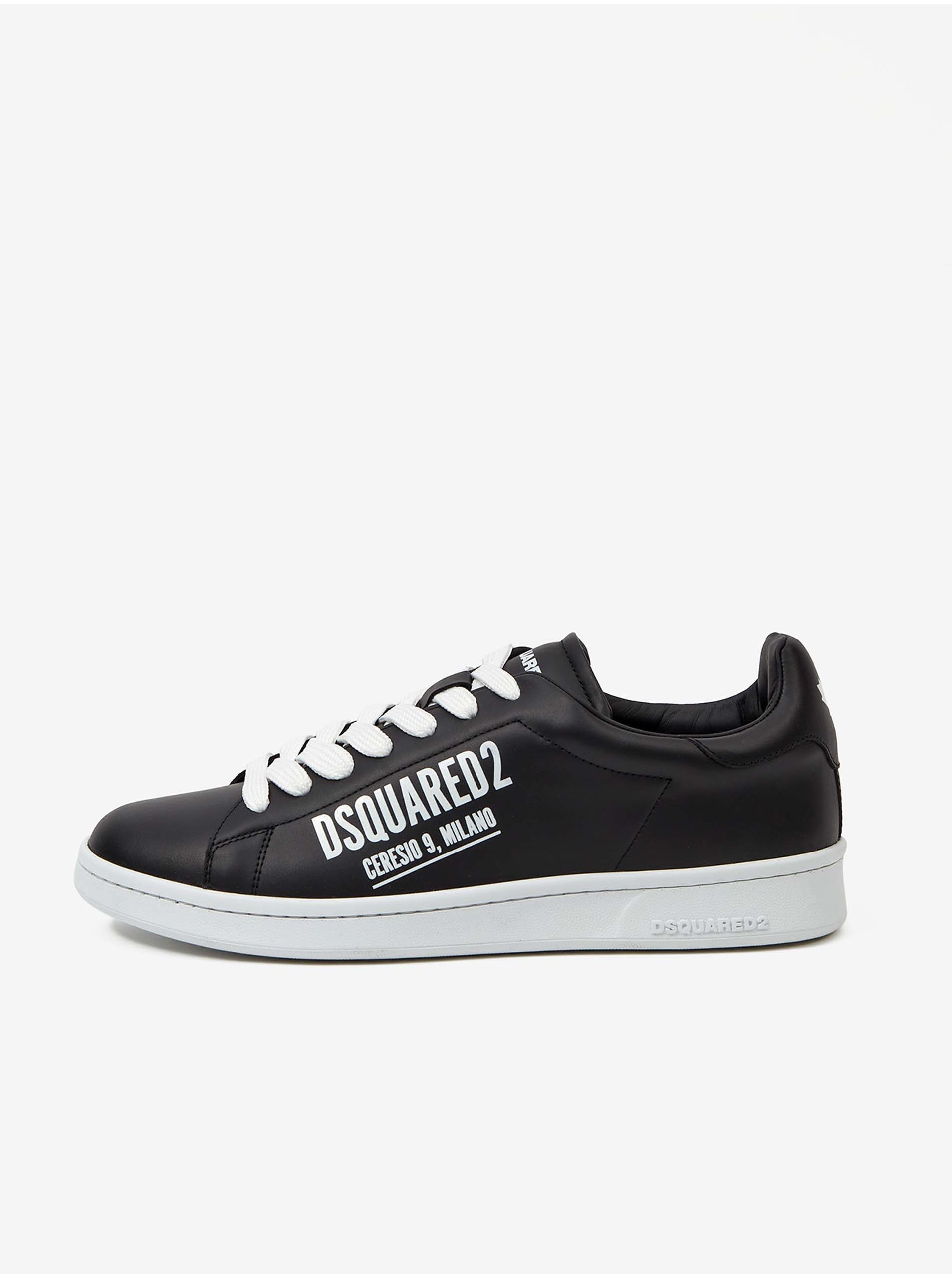 Levně Černé pánské kožené tenisky DSQUARED2