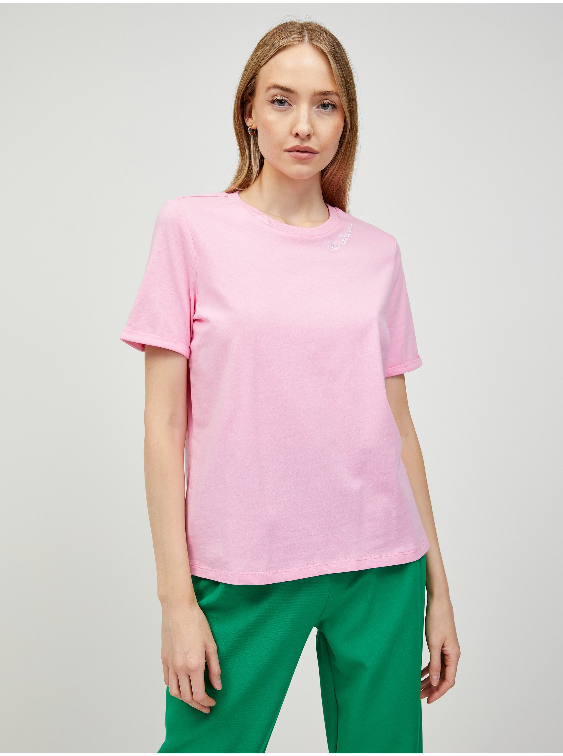 Levně Růžové tričko s nápisem Pieces Velune