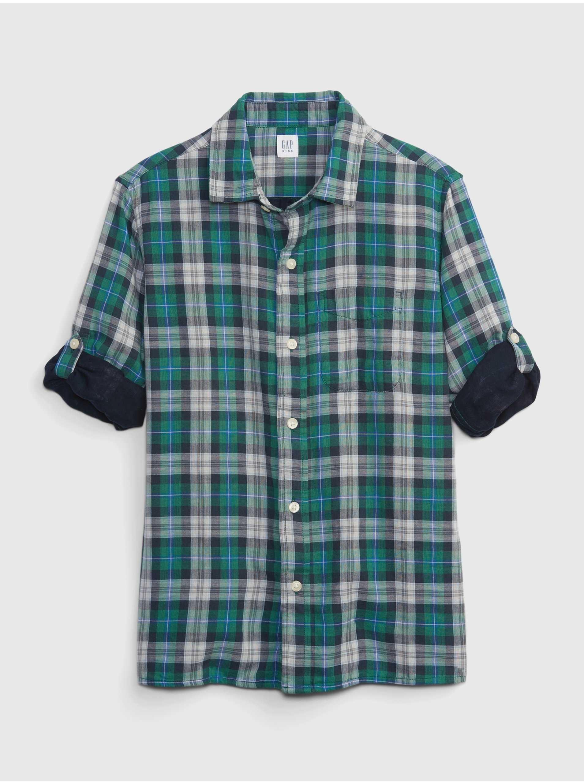 E-shop Zelená klučičí kostkovaná košile s dlouhým rukávem GAP