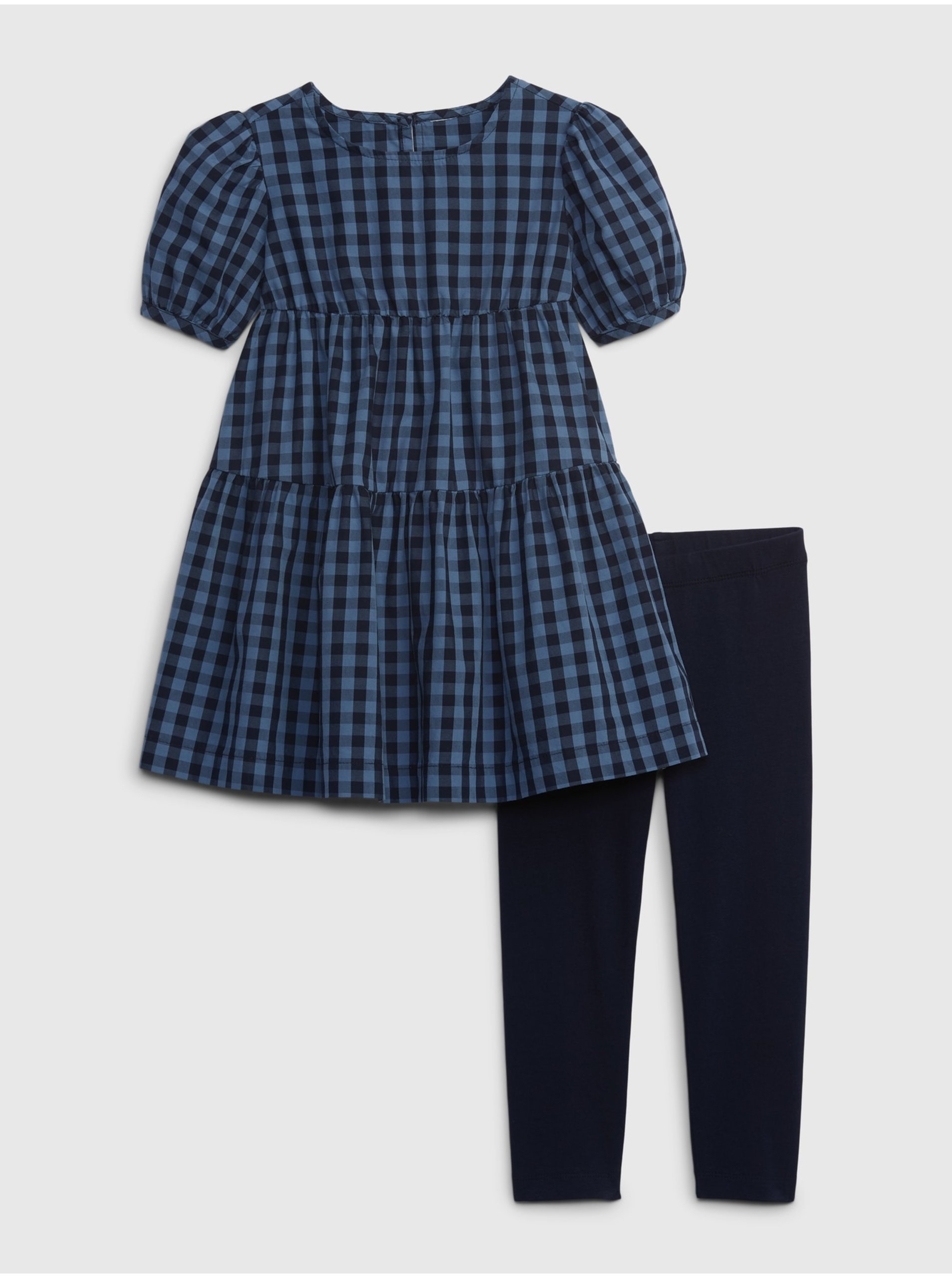 E-shop Sada holčičích kostkovaných šatů a legín v tmavě modré barvě GAP