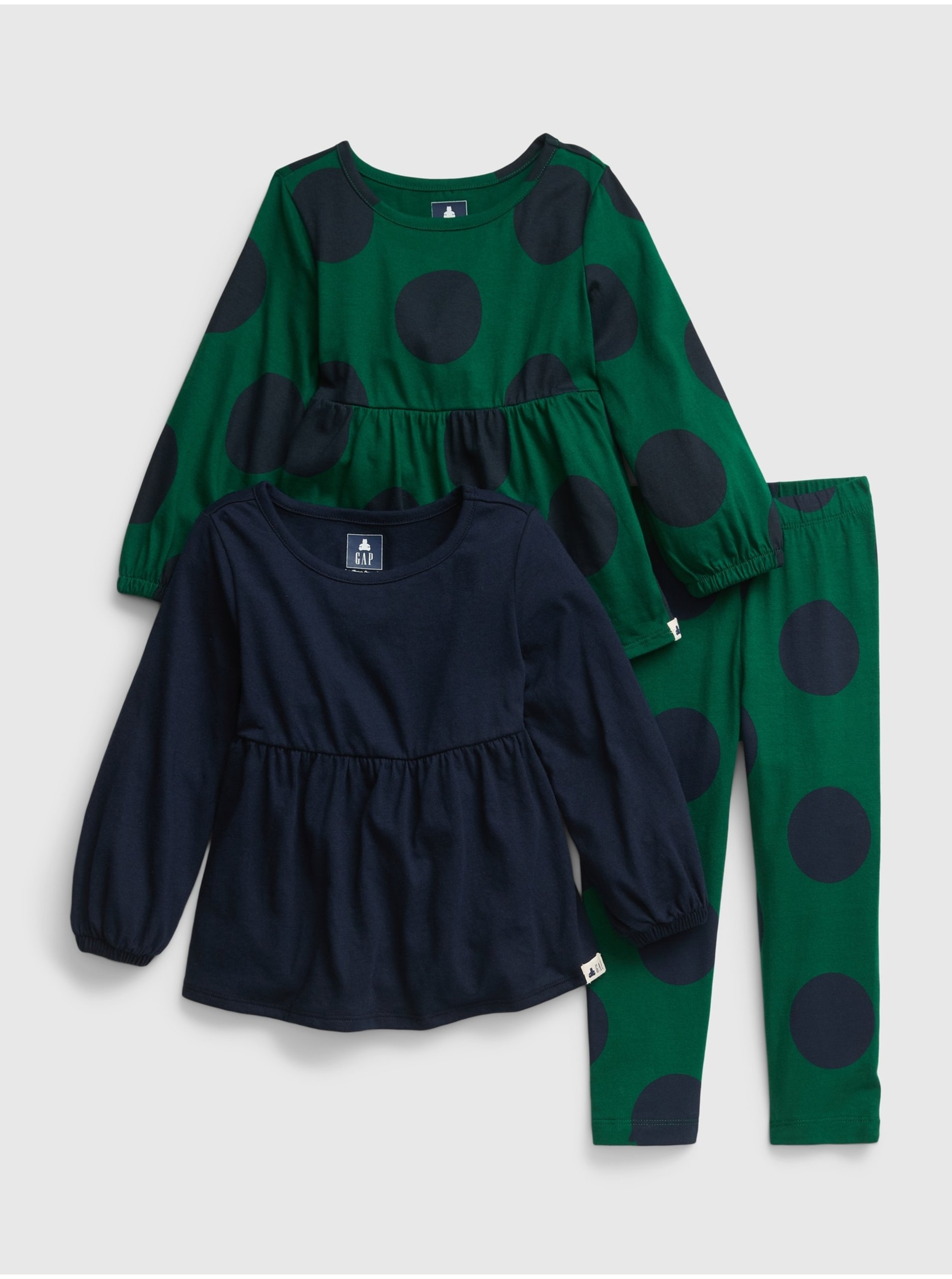 E-shop Sada dvou holčičích triček a legín v modré a zelené barvě GAP