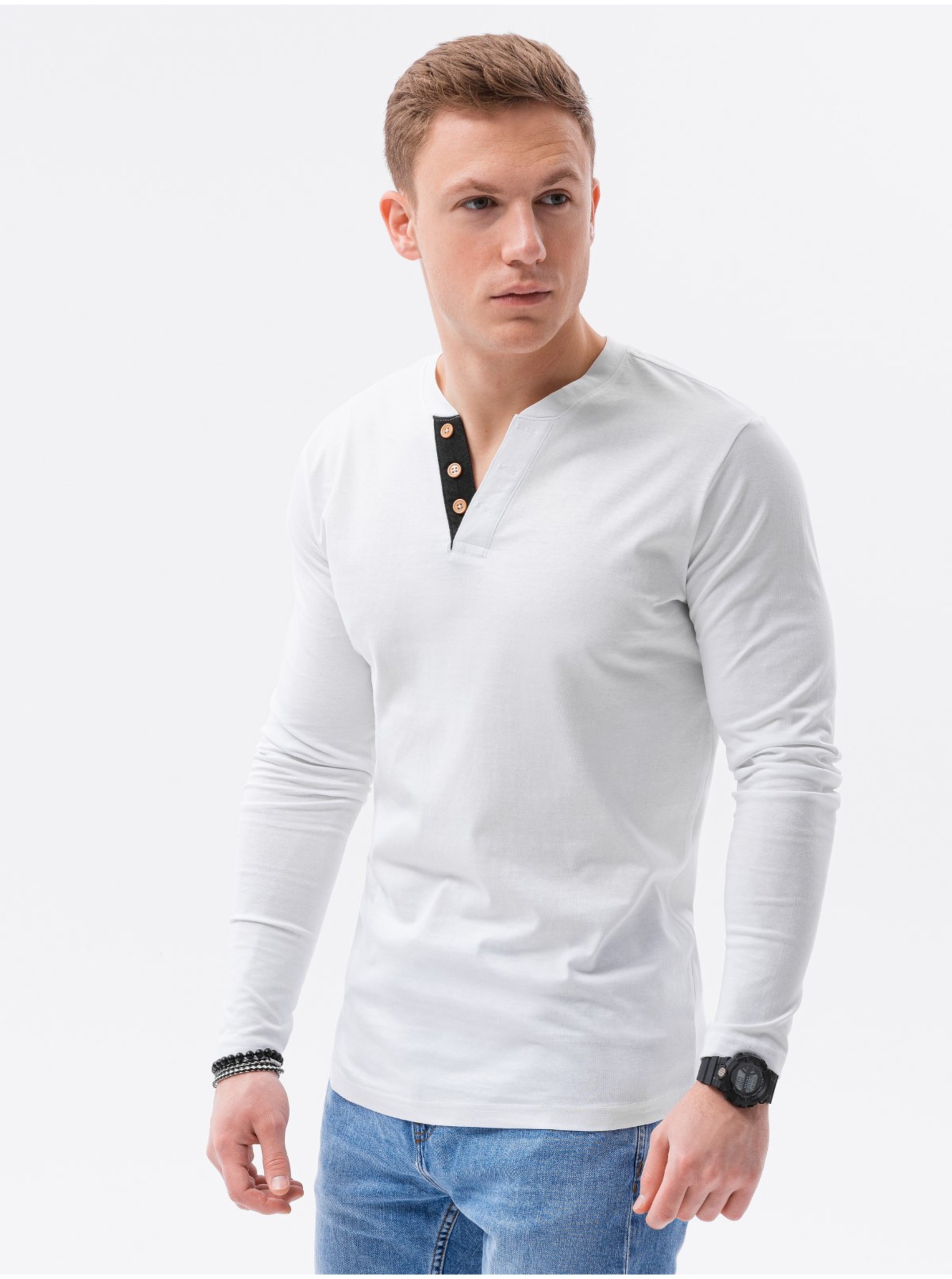 Levně Bílé pánské tričko Ombre Clothing L133