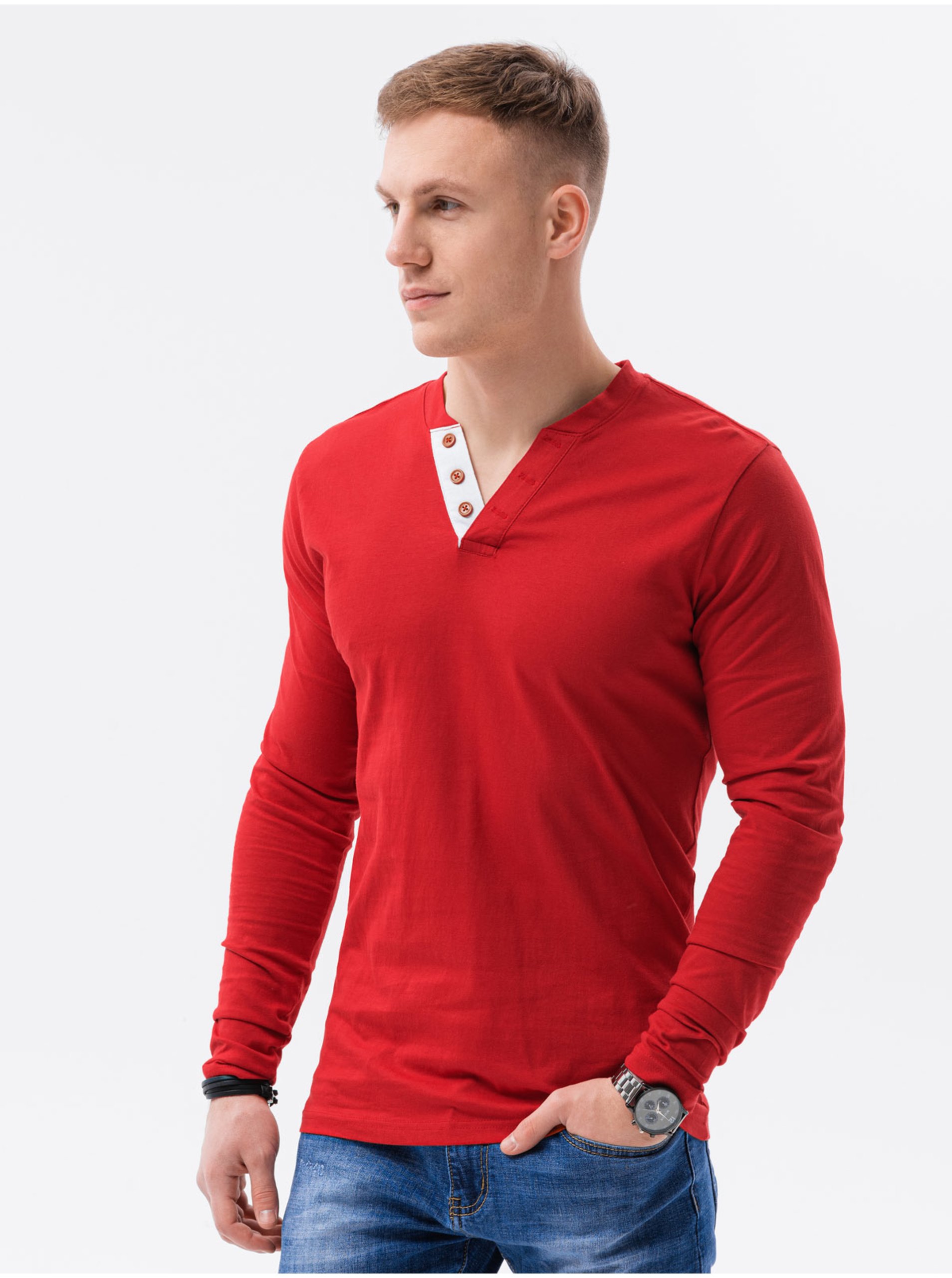 Levně Červené pánské tričko Ombre Clothing L133