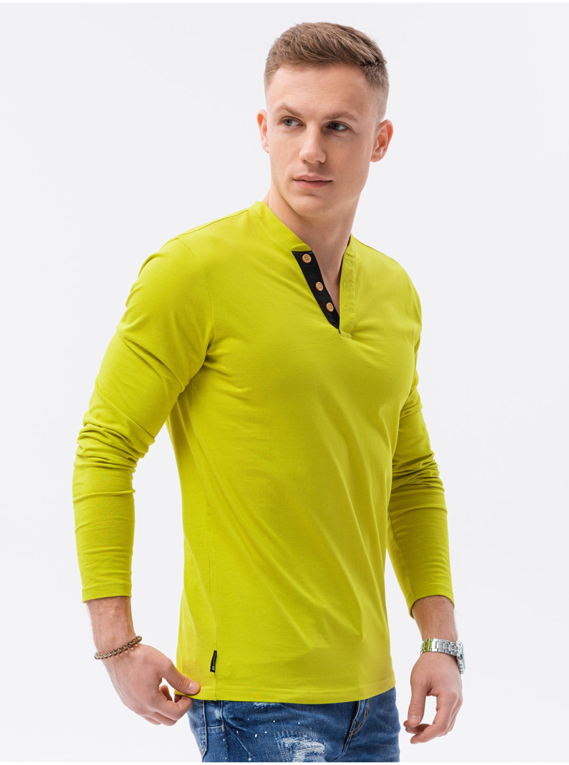 Levně Žluté pánské tričko Ombre Clothing L133