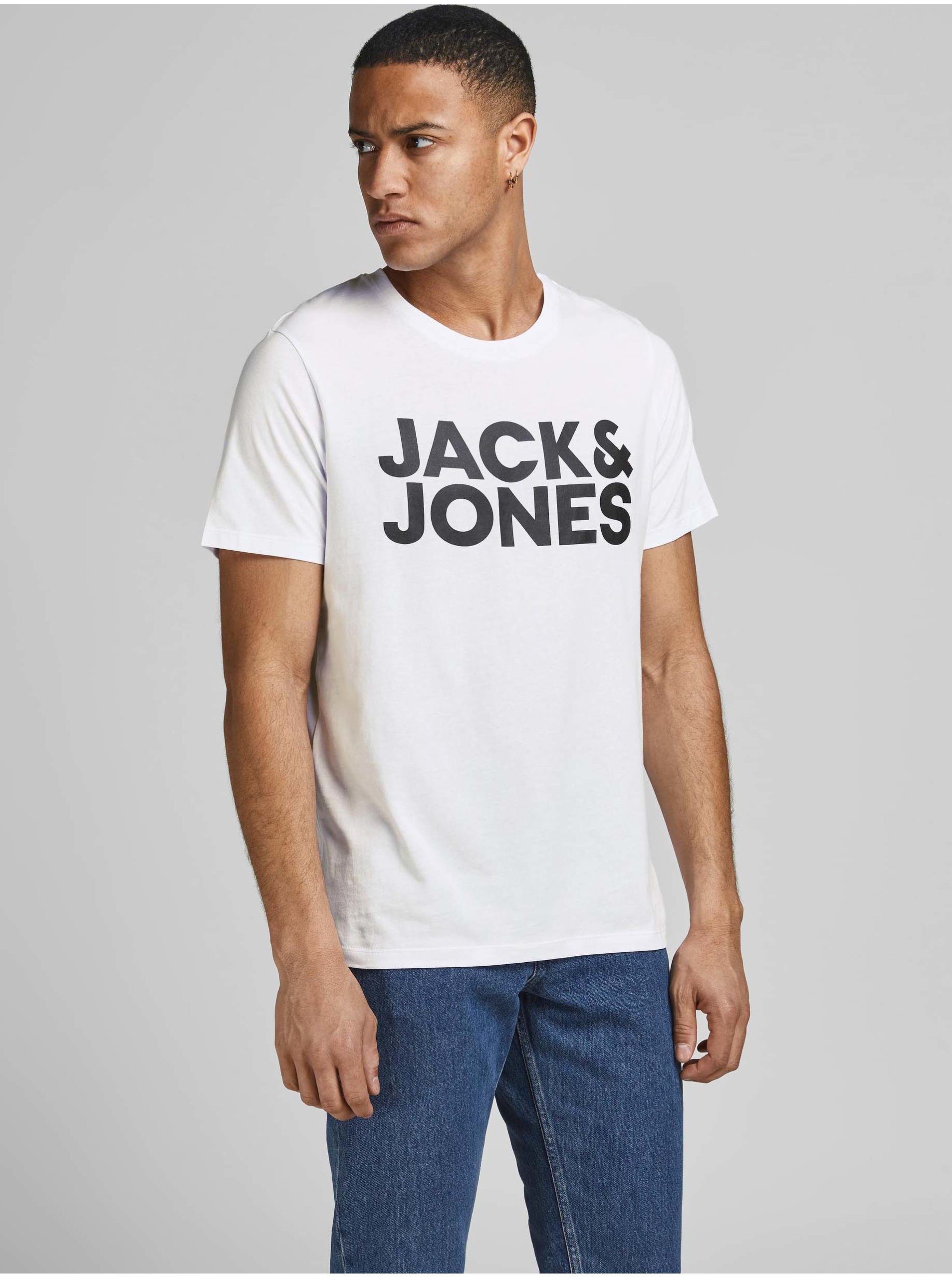 Lacno Biele pánske tričko Jack & Jones