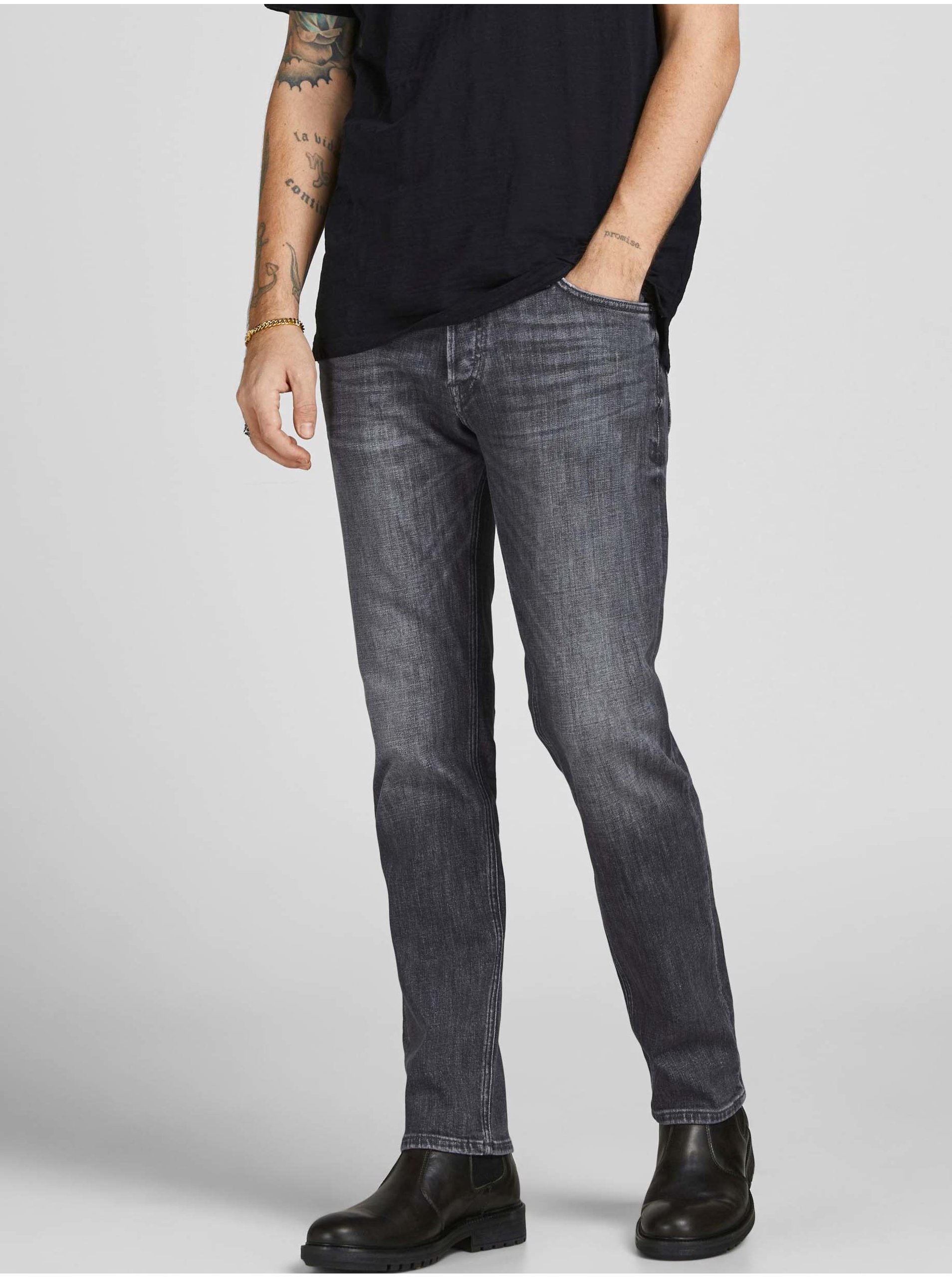 Lacno Šedé pánske straight fit rifle Jack & Jones Tim