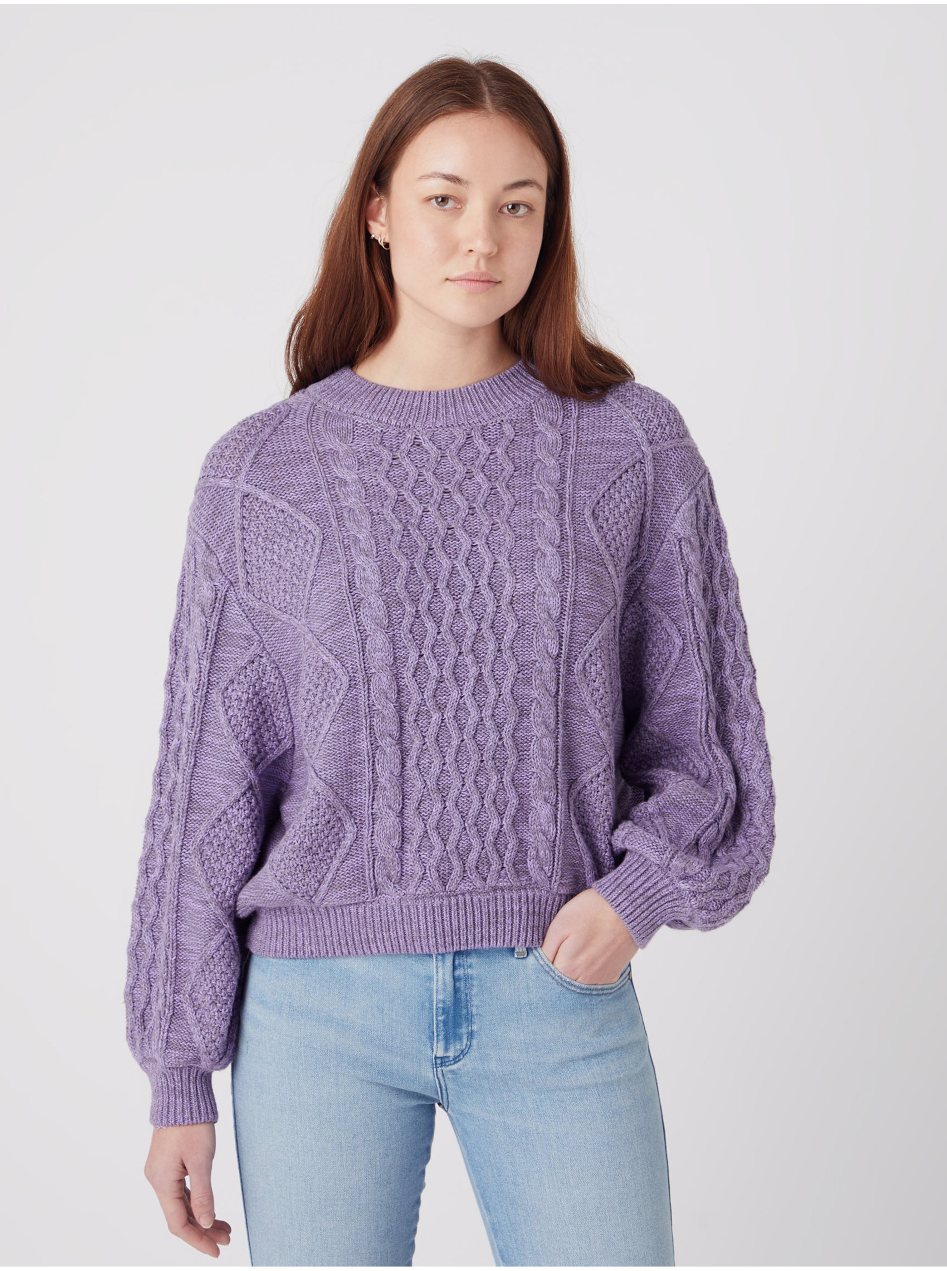 E-shop Světle fialový dámský svetr s balonovými rukávy Wrangler