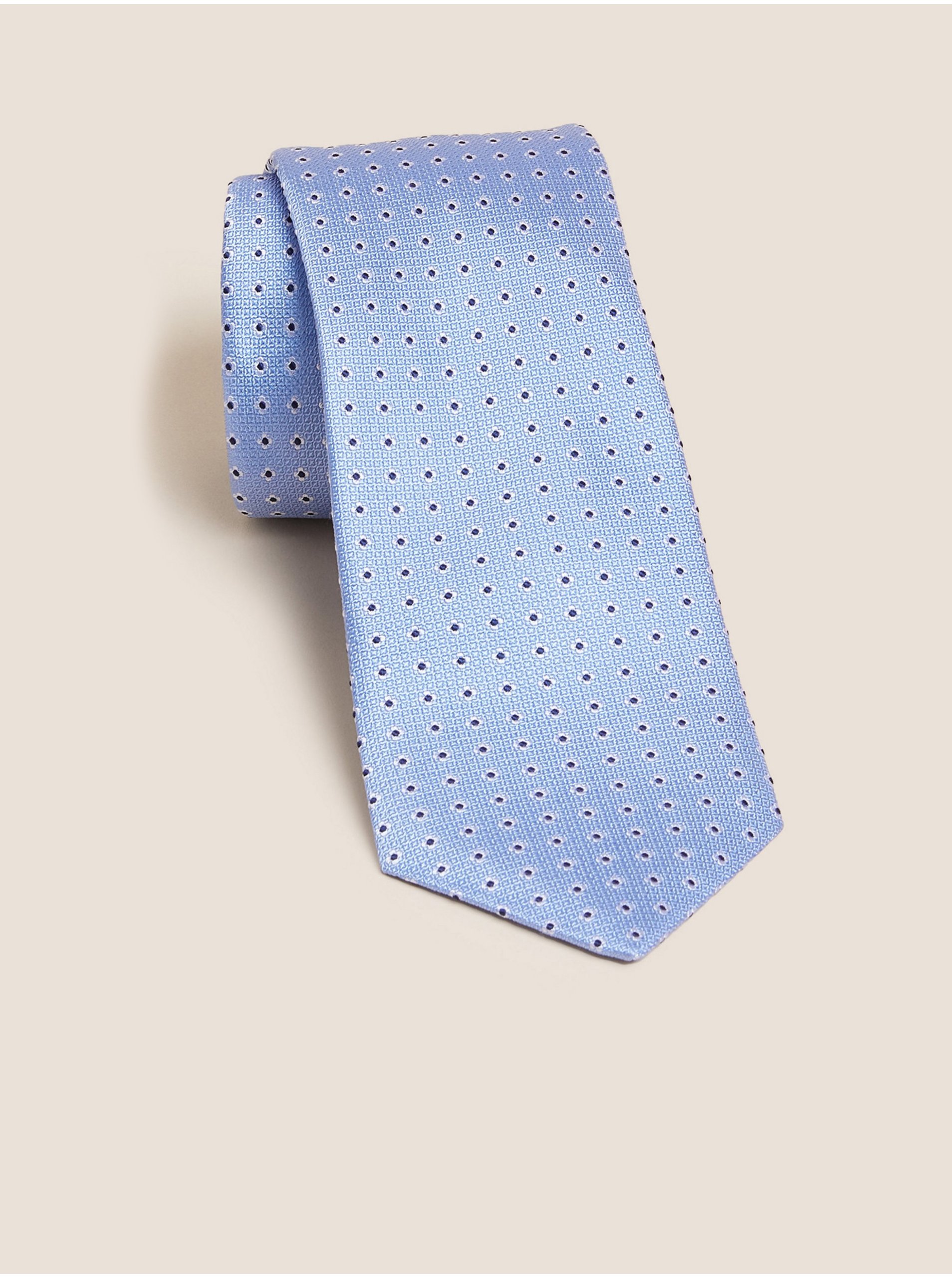 Levně Modrá pánská tkaná kravata z čistého hedvábí s puntíky Marks & Spencer