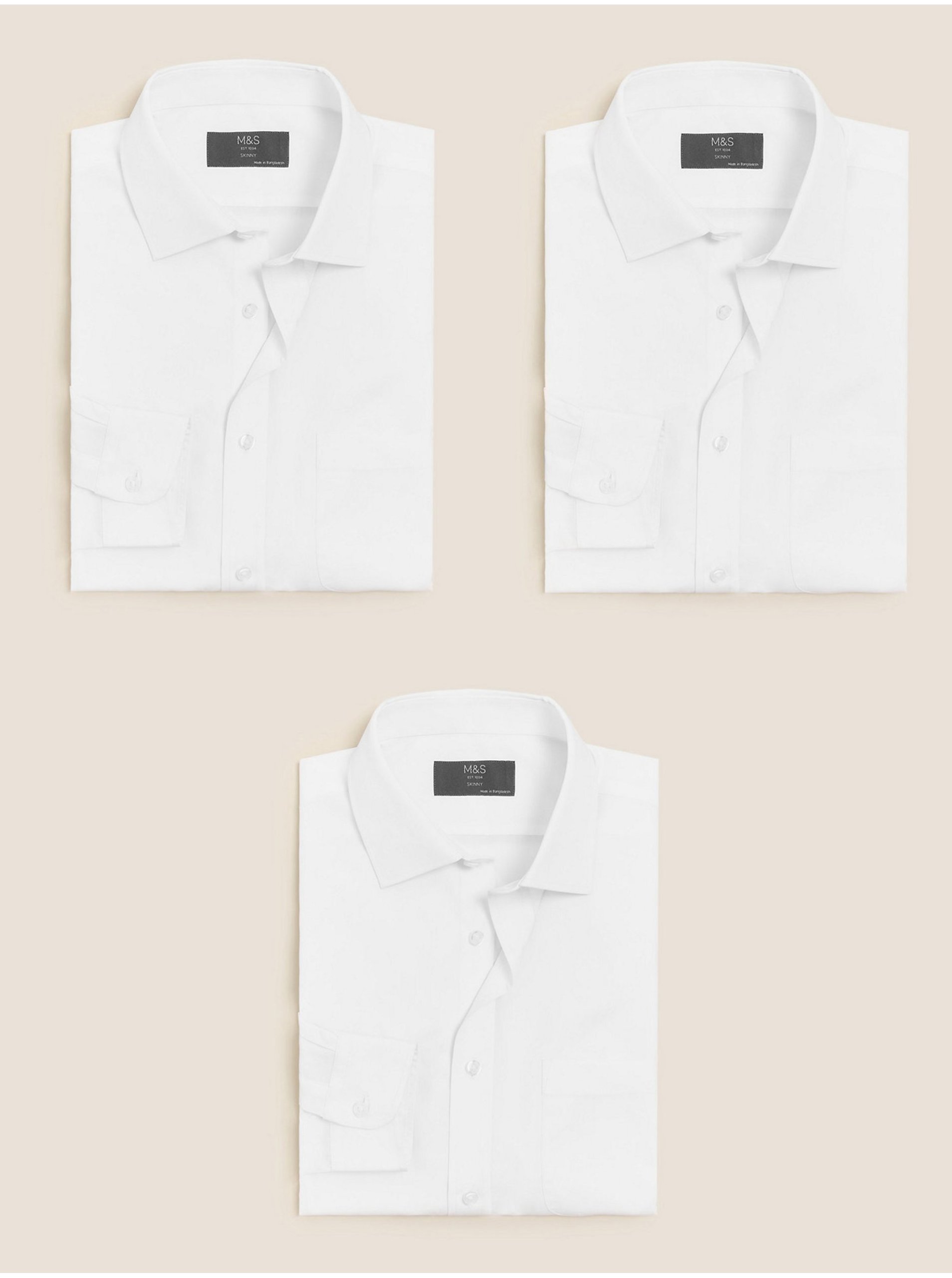 Levně Sada tří kusů pánských bílých košil Marks & Spencer