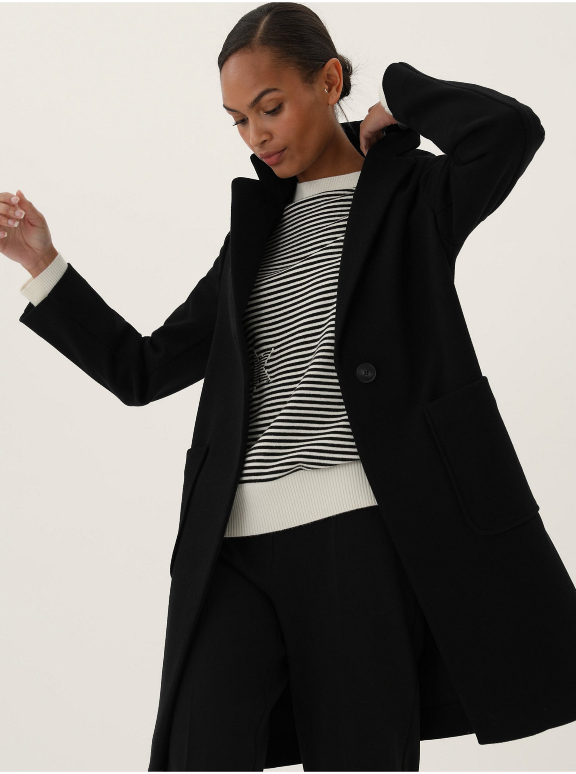 Levně Černý dámský volný jednořadý kabátový kardigan Marks & Spencer