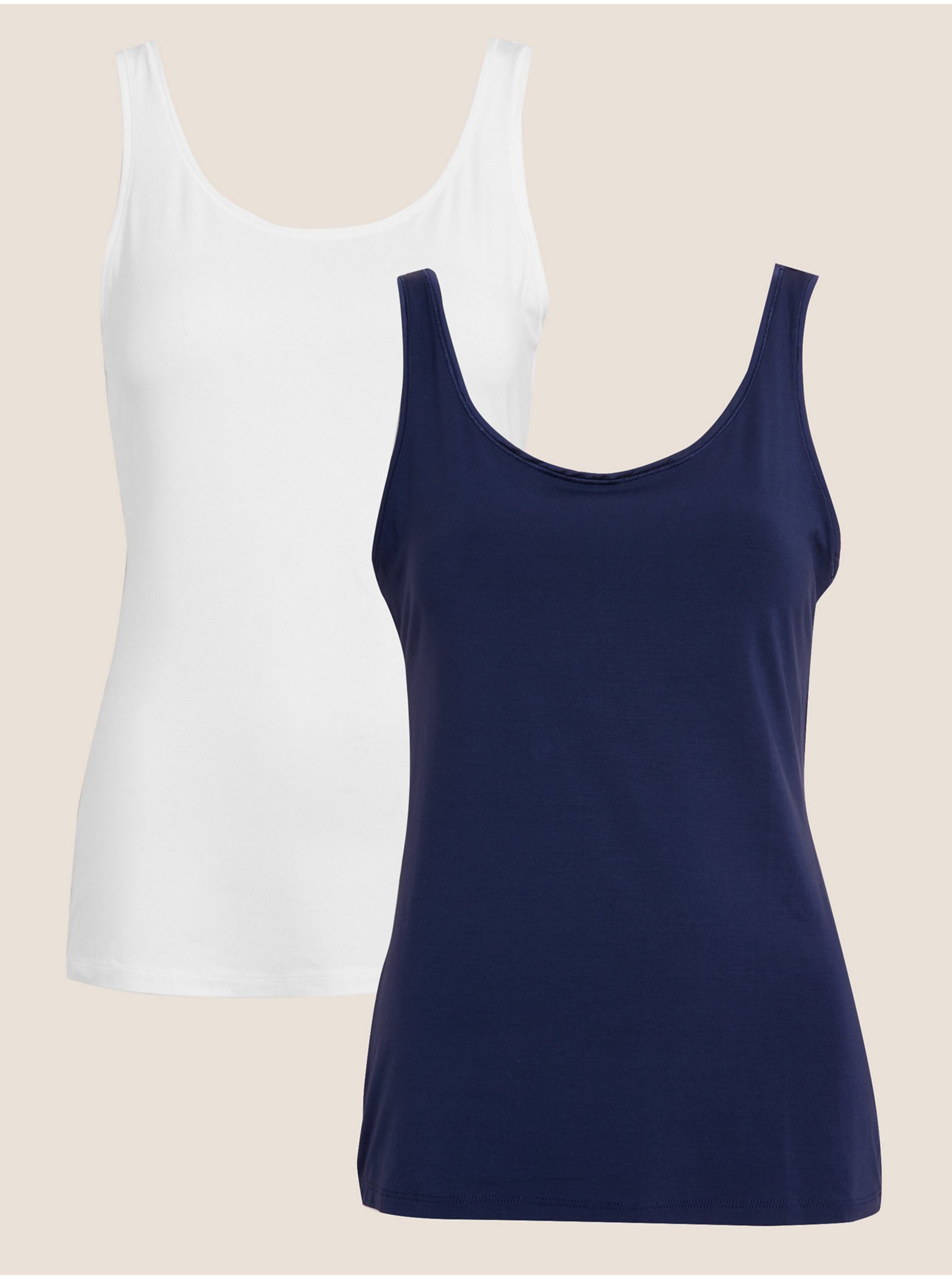 E-shop Sada dvou kusů dámských tílek Flexifit™ v modré a bílé barvě s vysokým podílem modalu Marks & Spencer