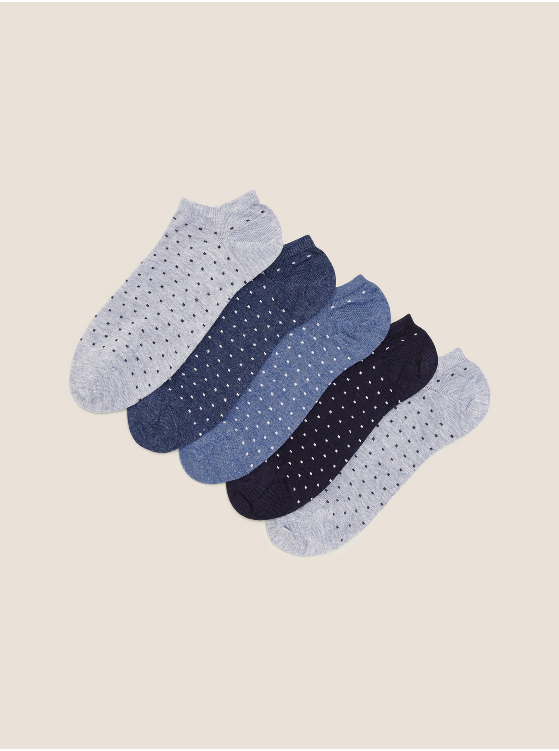 Levně Sada pěti párů dámských puntíkovaných ponožek v modré, šedé a černé barvě Marks & Spencer Sumptuously Soft™