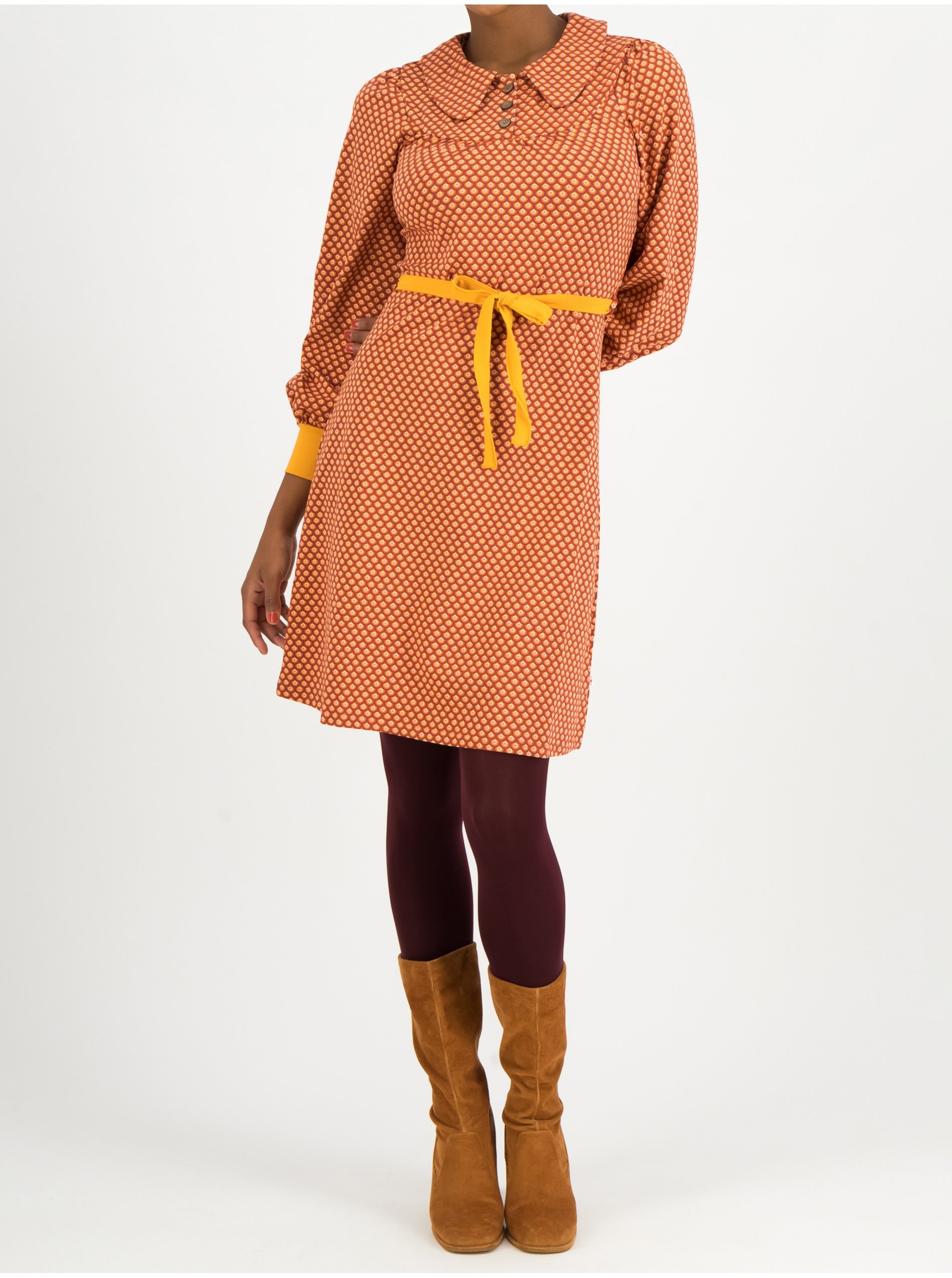 E-shop Oranžové puntíkované šaty s límcem Blutsgeschwister Mademoiselle Dackelohr