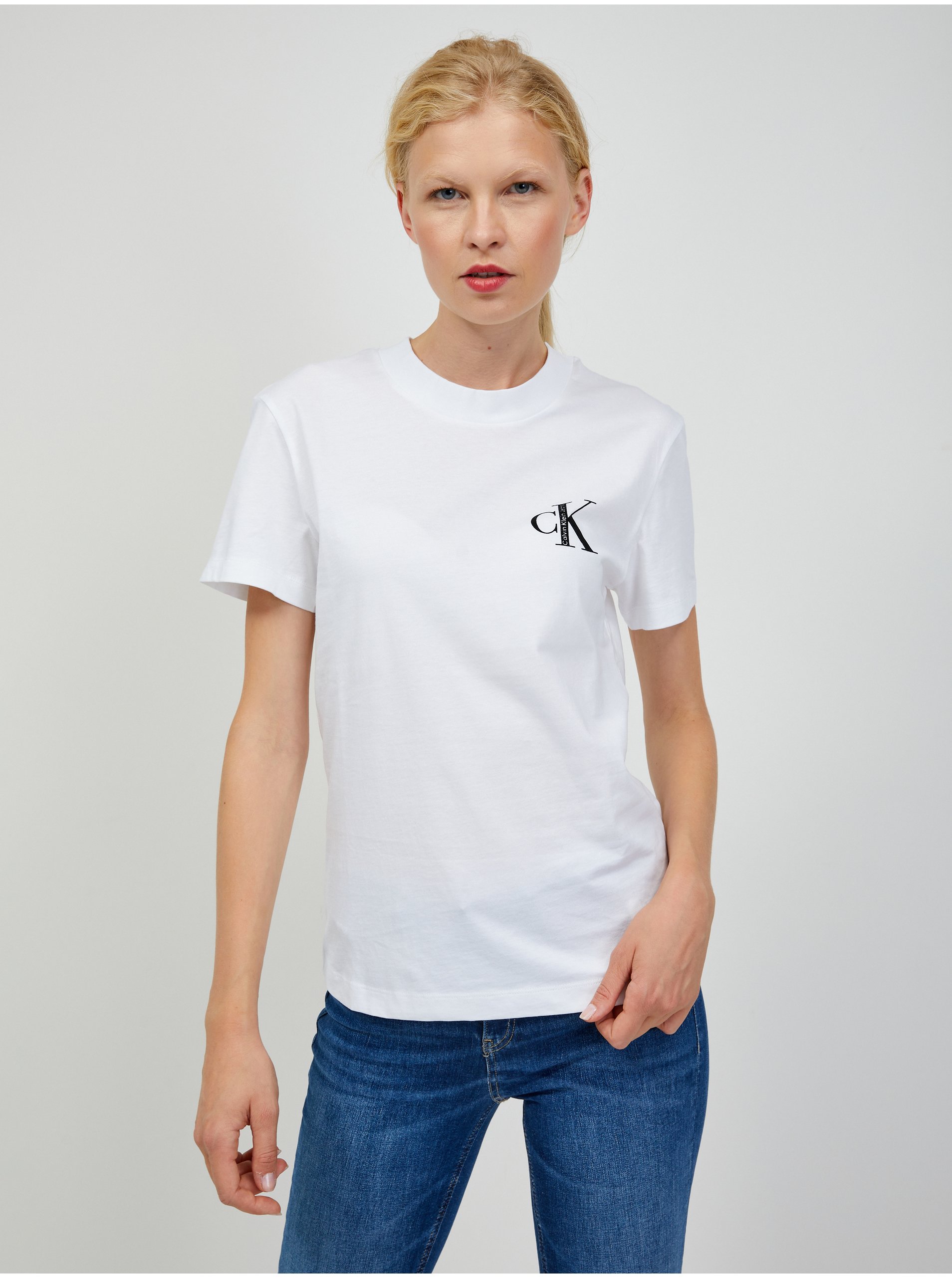 Lacno Biele dámske tričko Calvin Klein Jeans