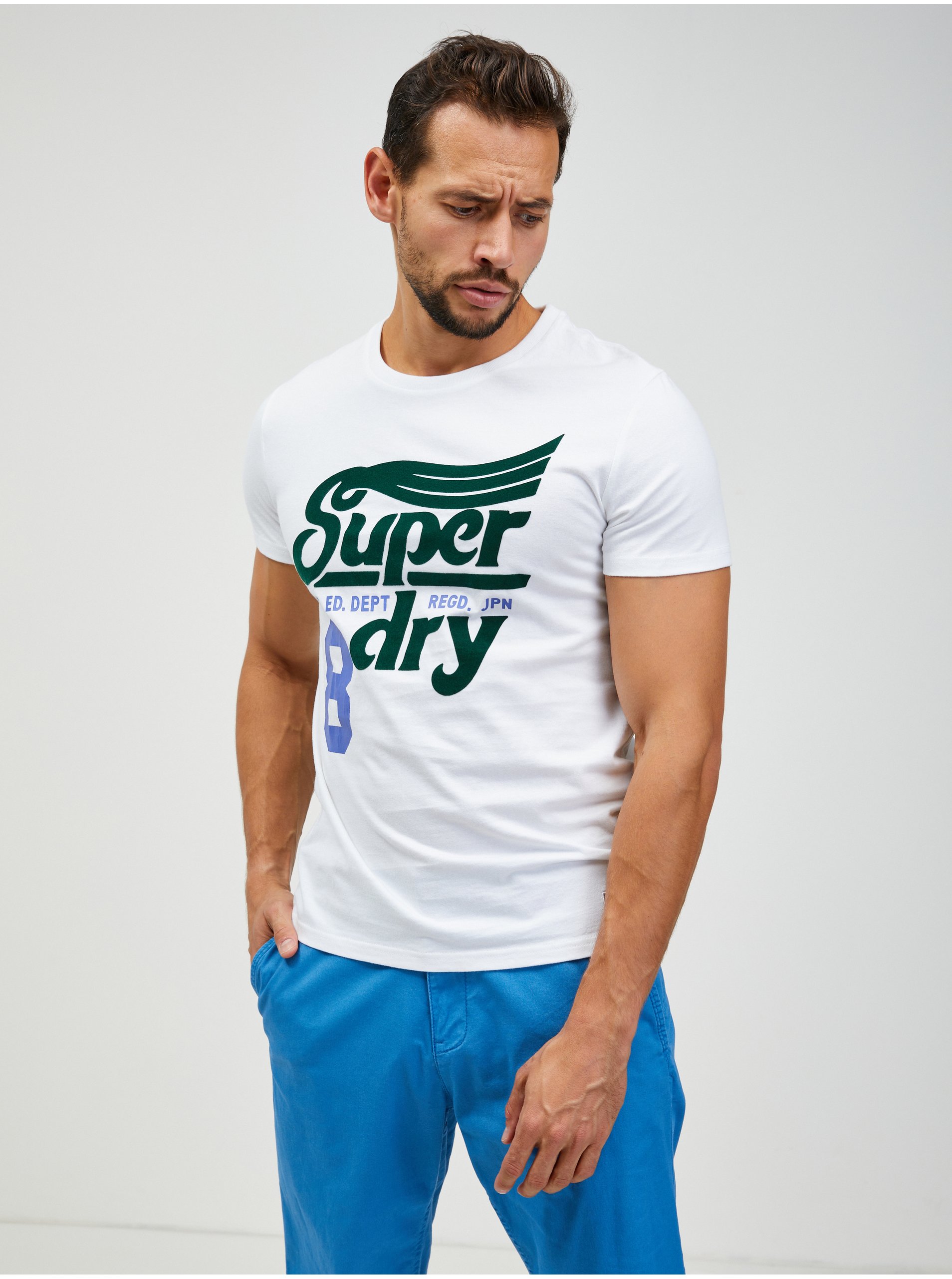 Levně Bílé pánské tričko Superdry Collegiate Graphic Tee