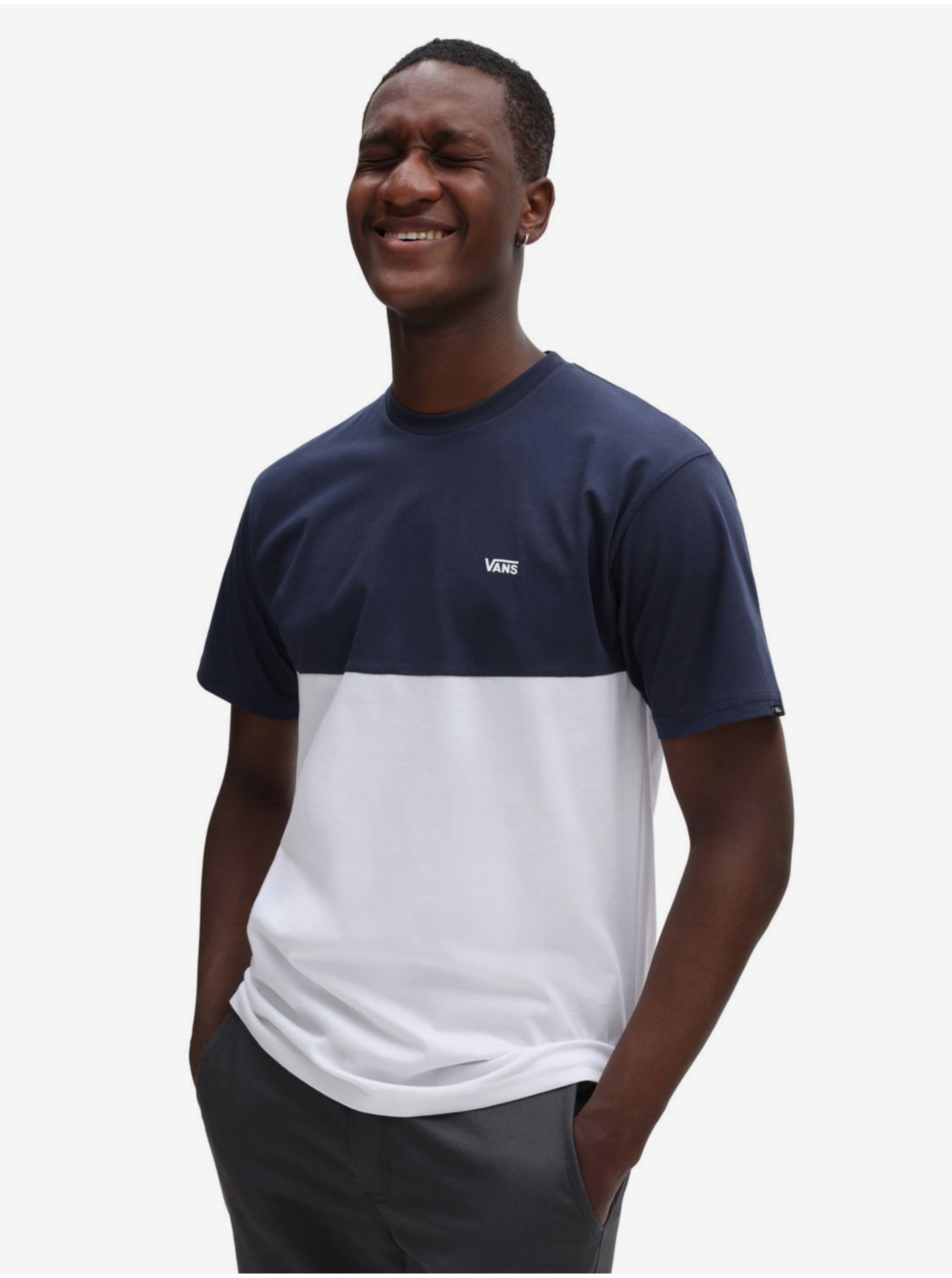 Levně Modro-bílé pánské tričko VANS Colorblock