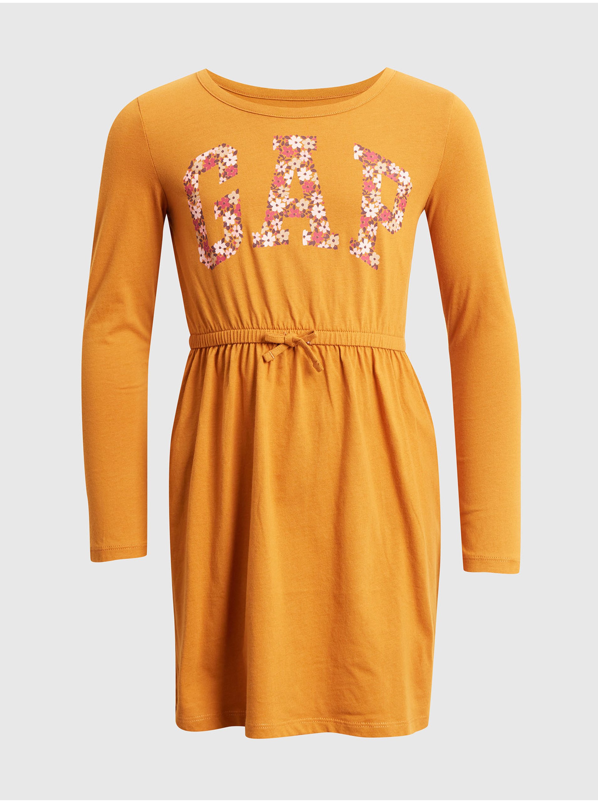 E-shop Oranžové holčičí šaty s dlouhým rukávem GAP