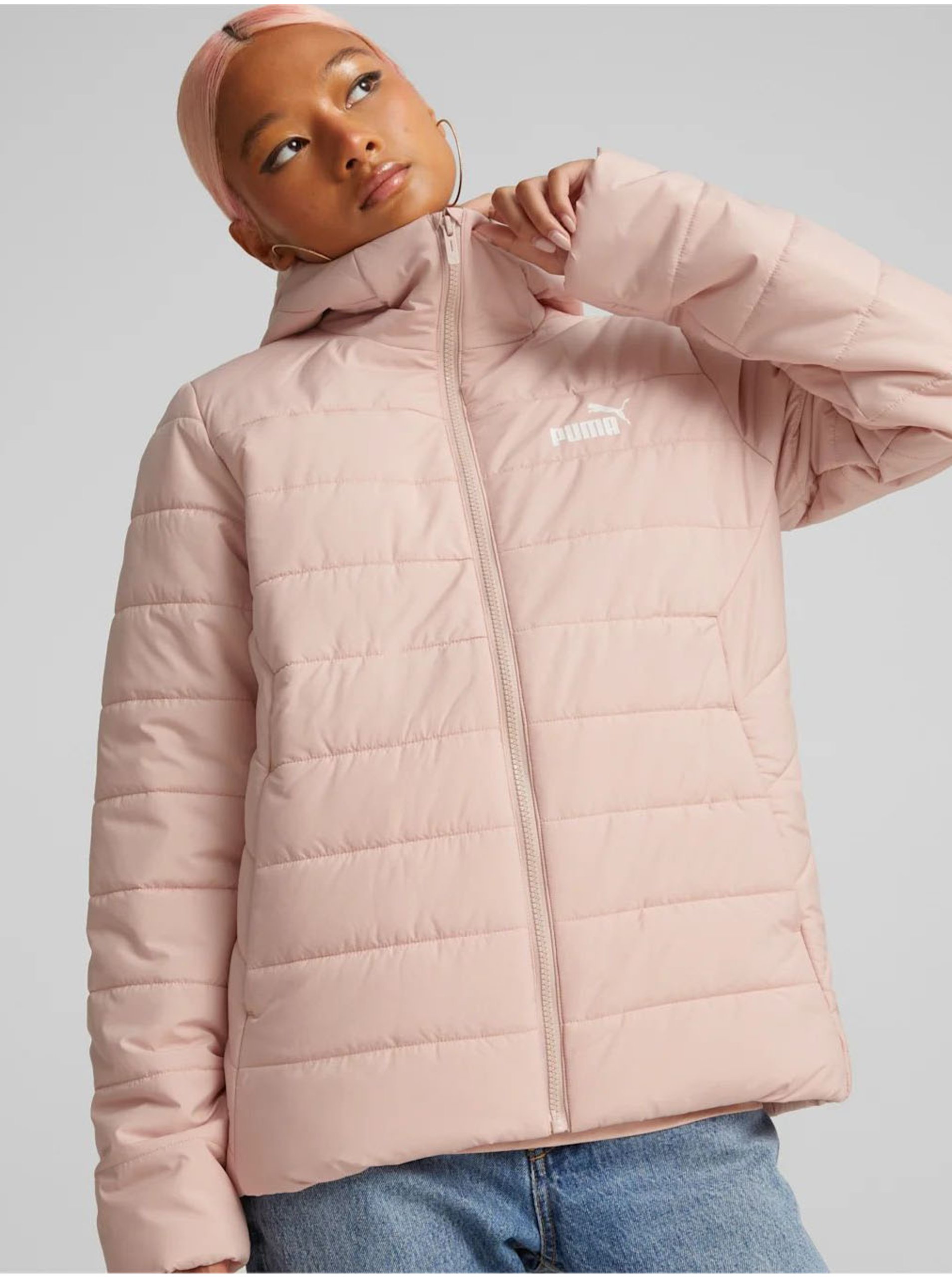 E-shop Světle růžová dámská prošívaná zimní bunda s kapucí Puma