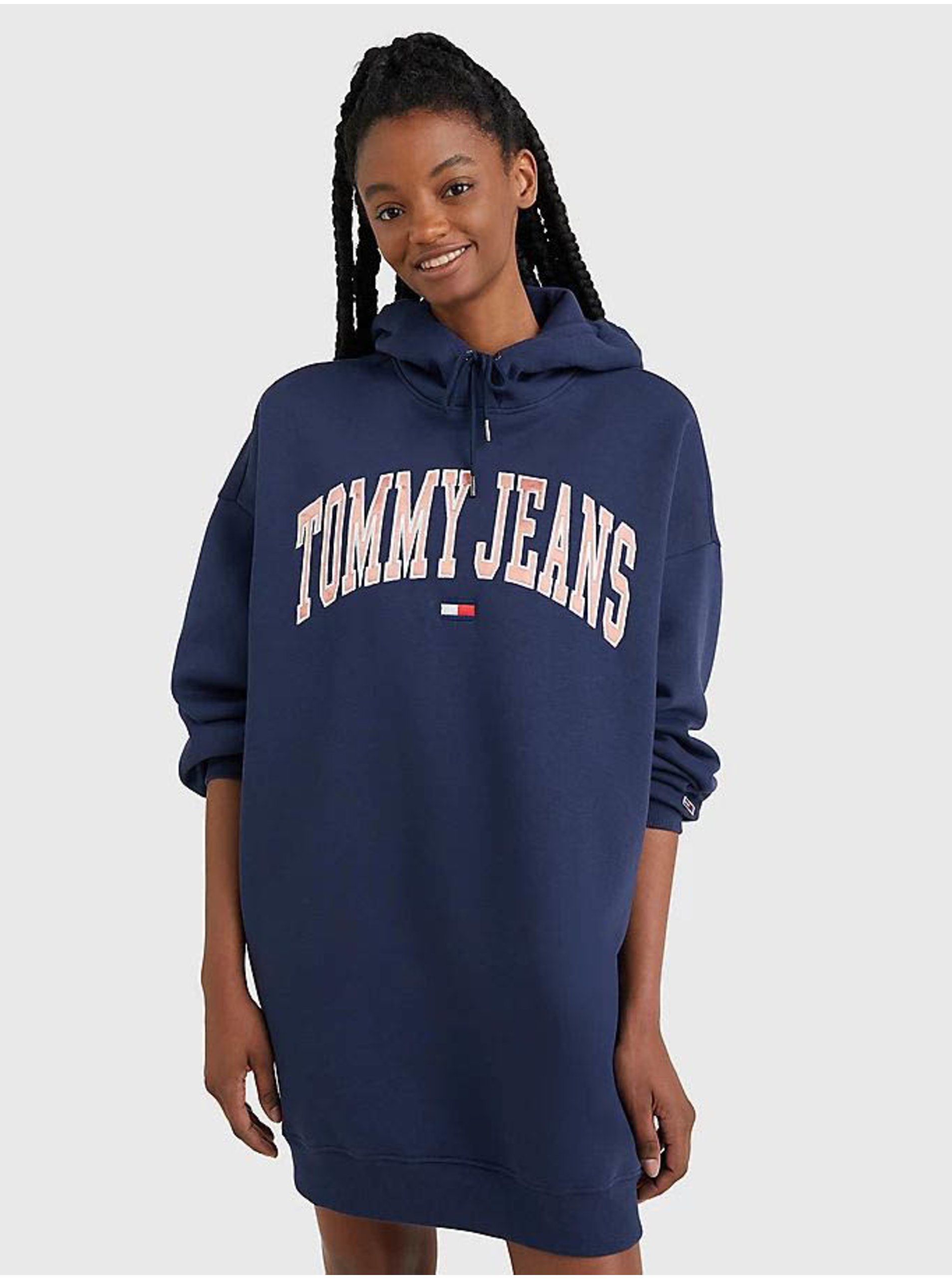 Levně Tmavě modré dámské mikinové šaty s kapucí Tommy Jeans