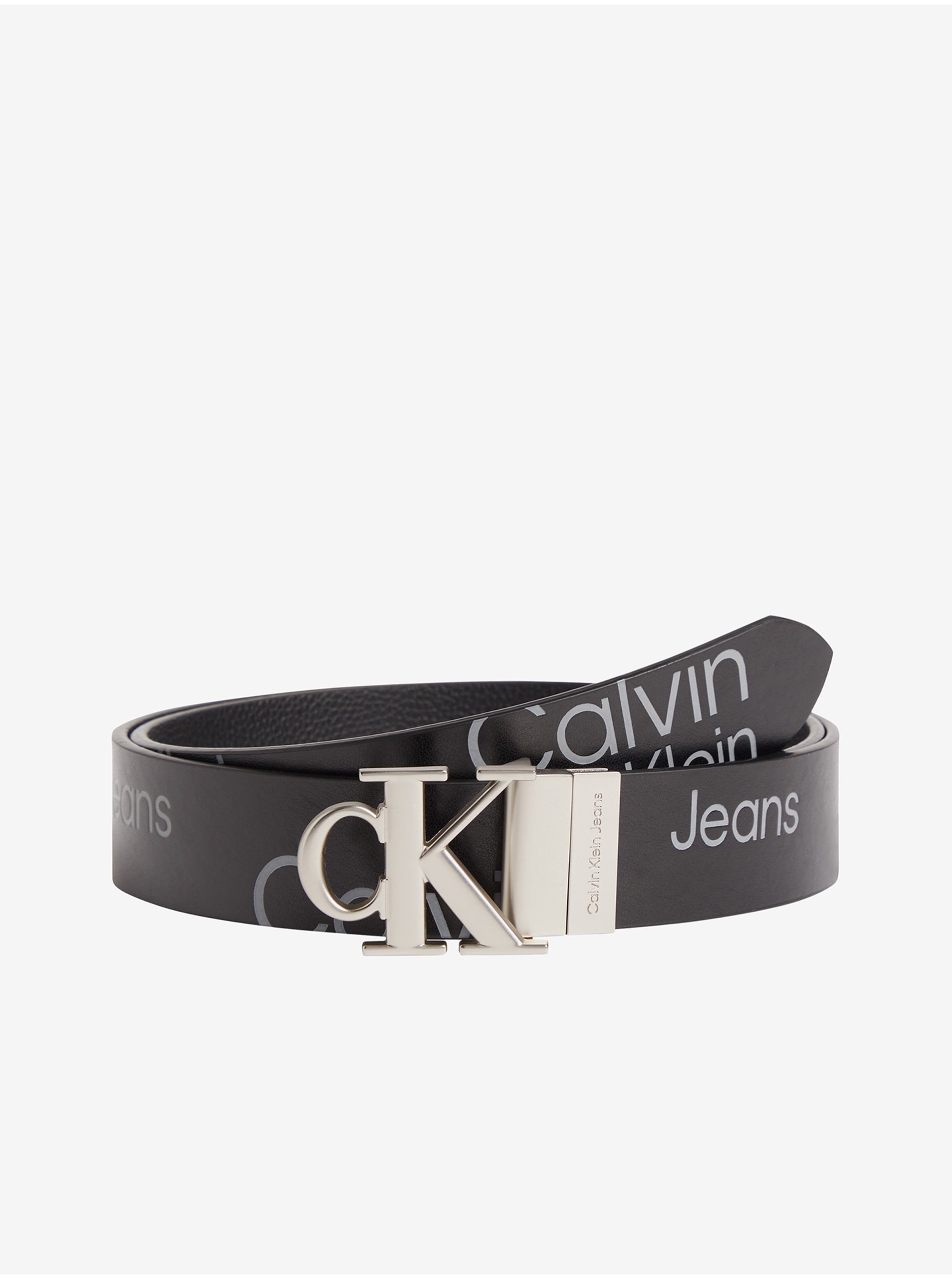 Levně Černý pánský kožený pásek Calvin Klein Jeans
