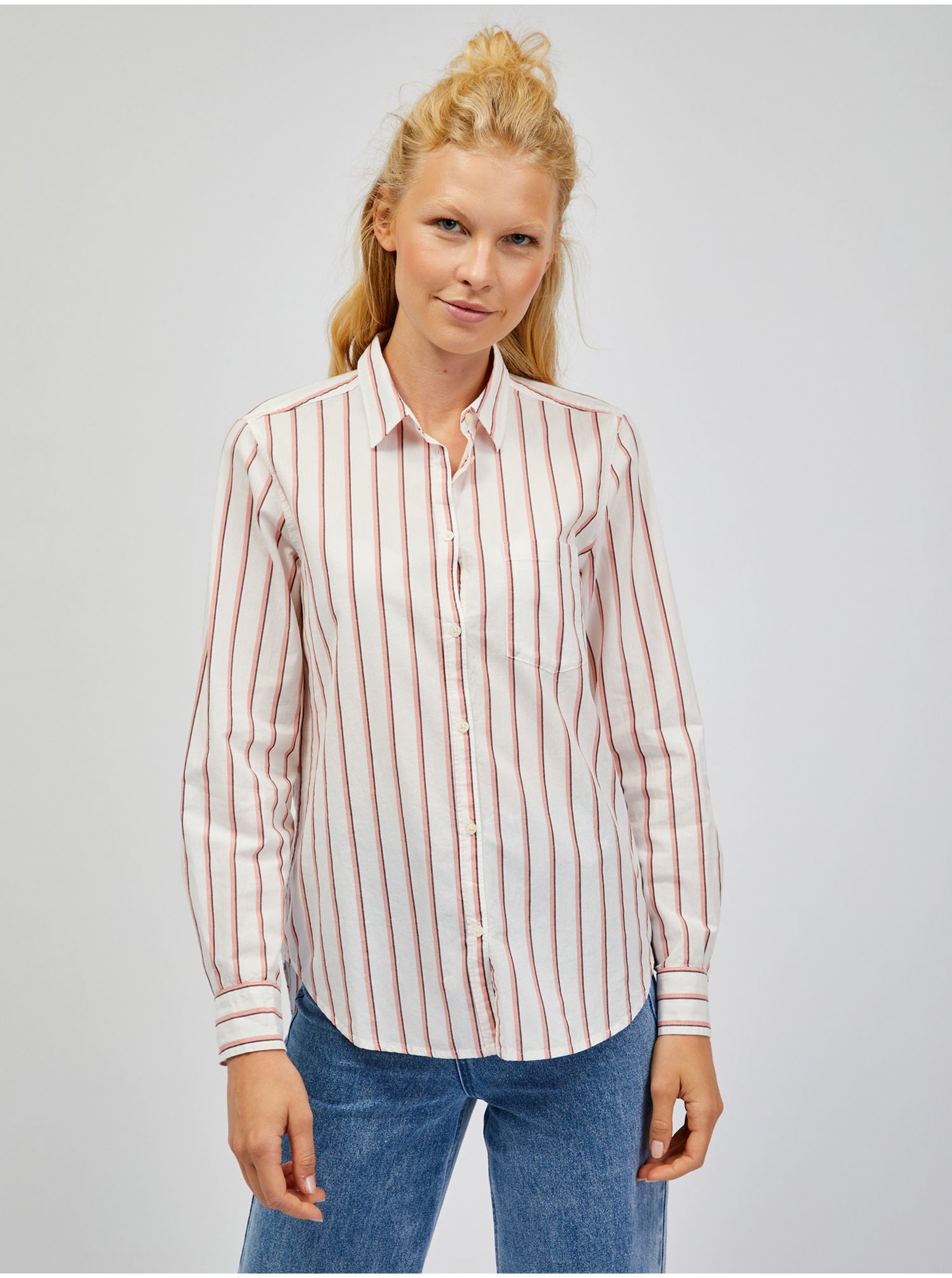 Lacno Ružovo-biela dámska pruhovaná košeľa GAP classic